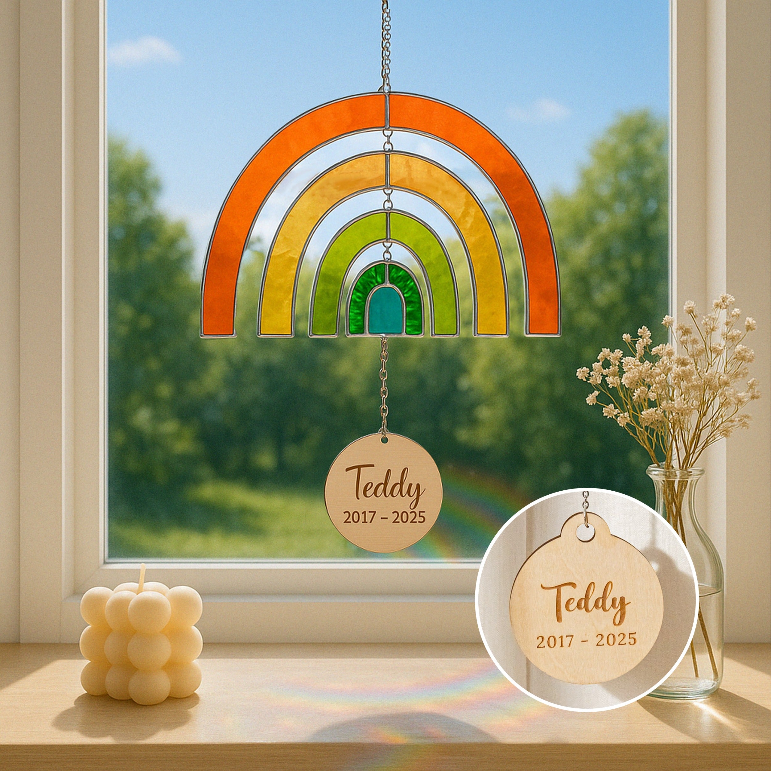 Stained Glass Pet Memorial Rainbow Suncatcher for Window Decor Q13
