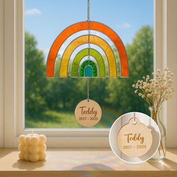 Stained Glass Pet Memorial Rainbow Suncatcher for Window Decor Q13