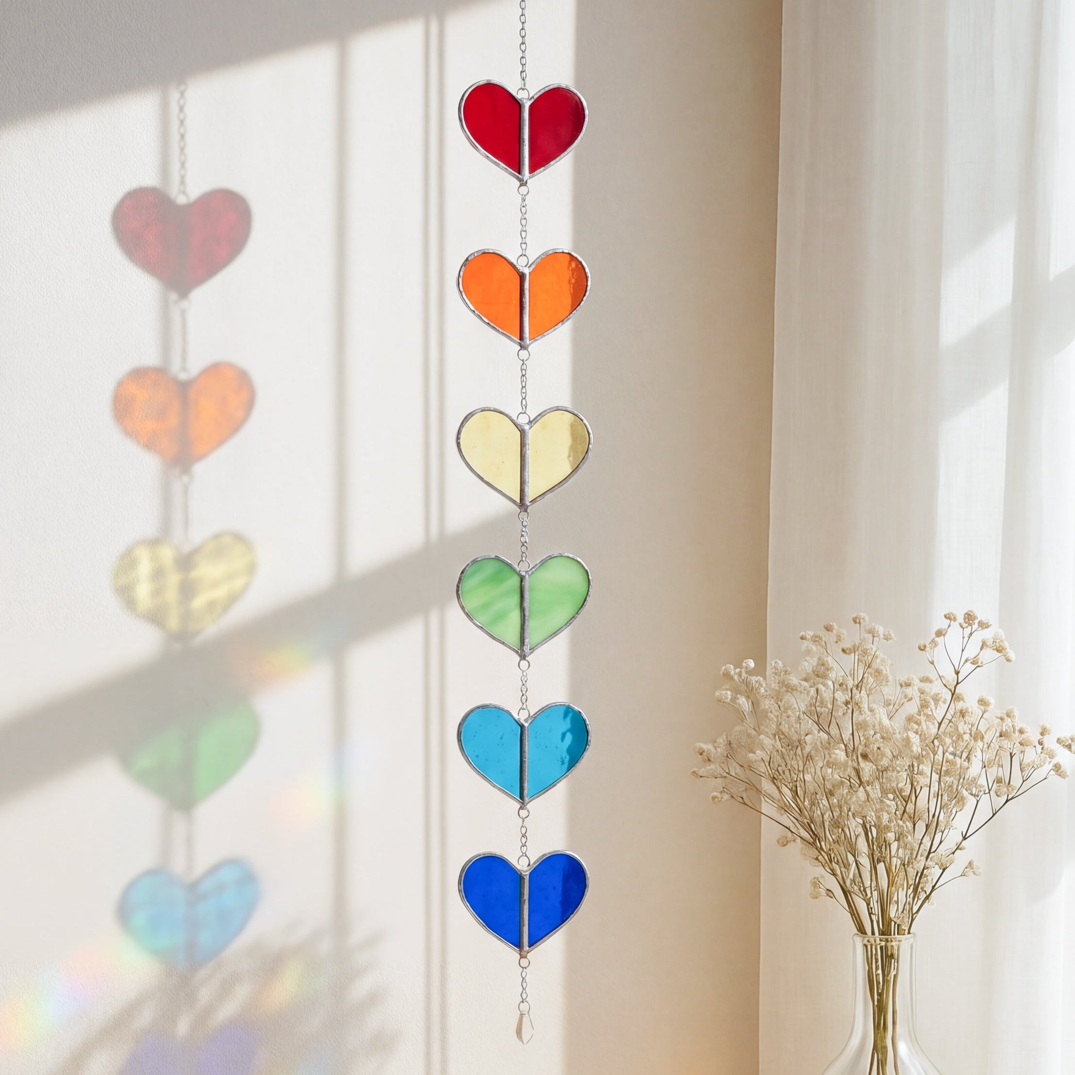 Rainbow Heart Glass Garland Decor and Window Ornaments F22