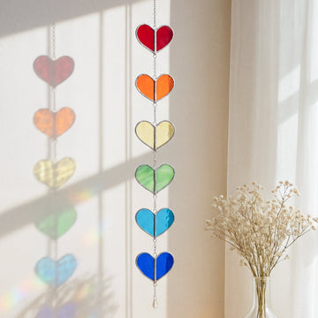 Rainbow Heart Glass Garland Decor and Window Ornaments F22