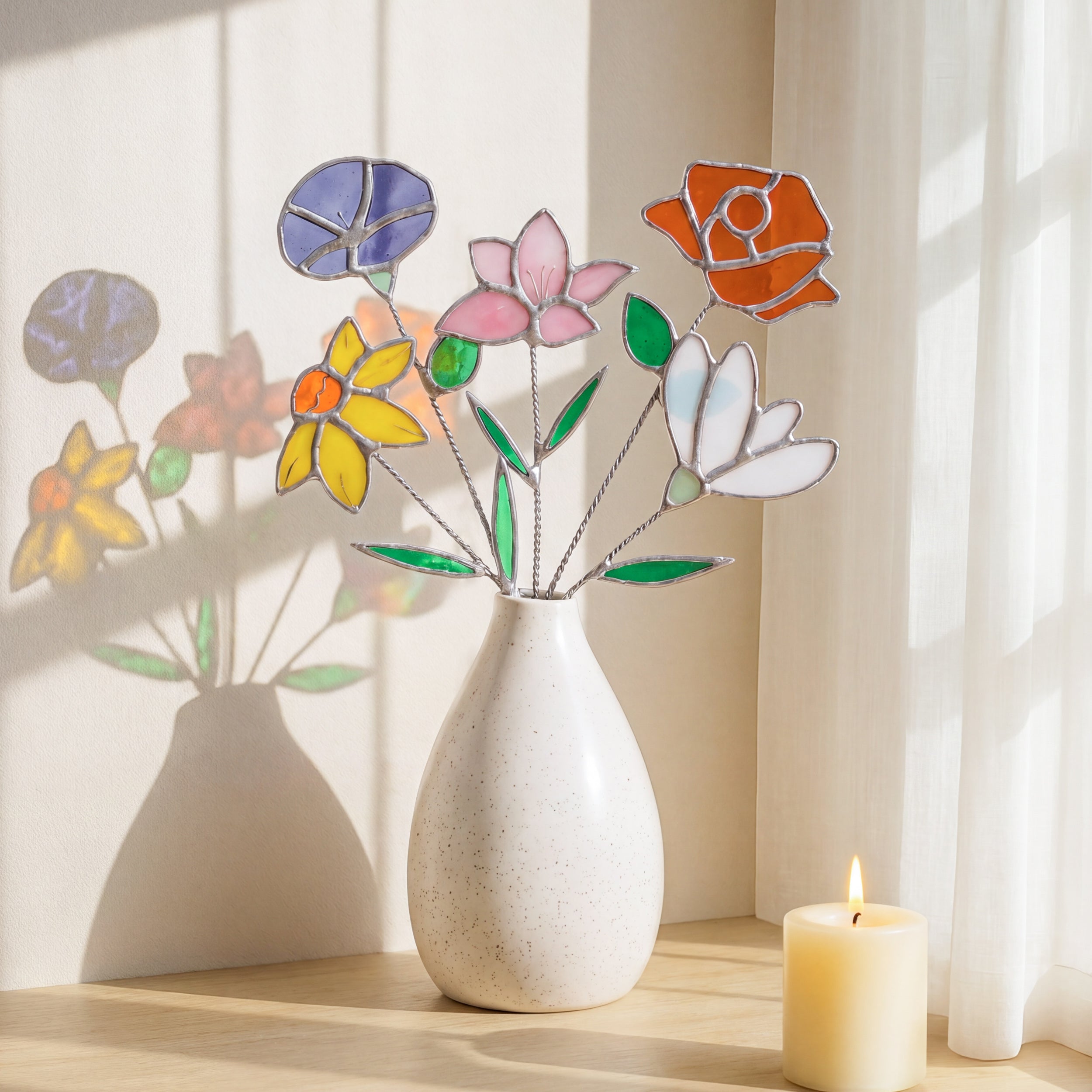 Stained Glass Birth Month Flower Decorative Accent for Home Flower Decoration Q11