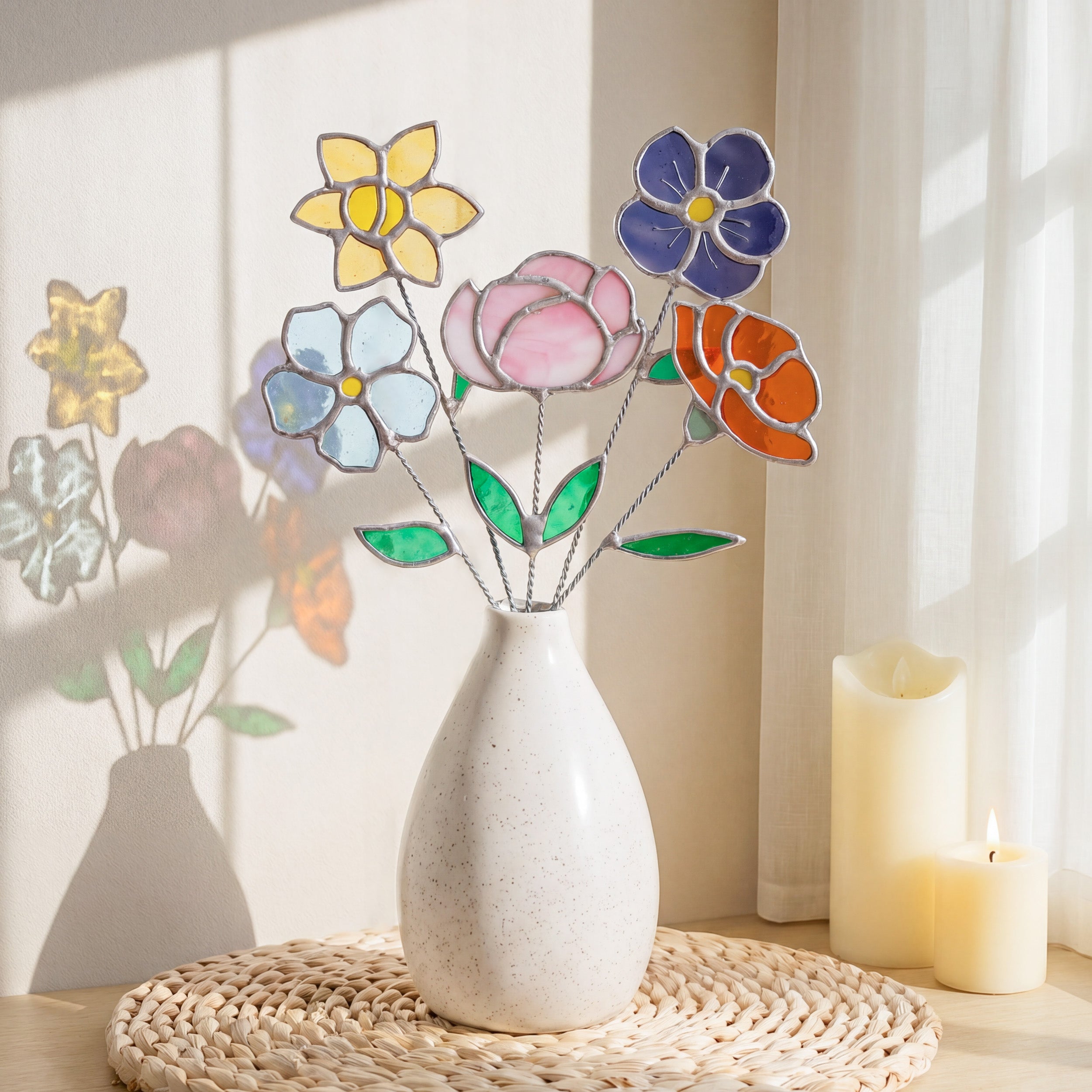 Stained Glass Birth Month Flower Decorative Accent for Home Flower Decoration Q11
