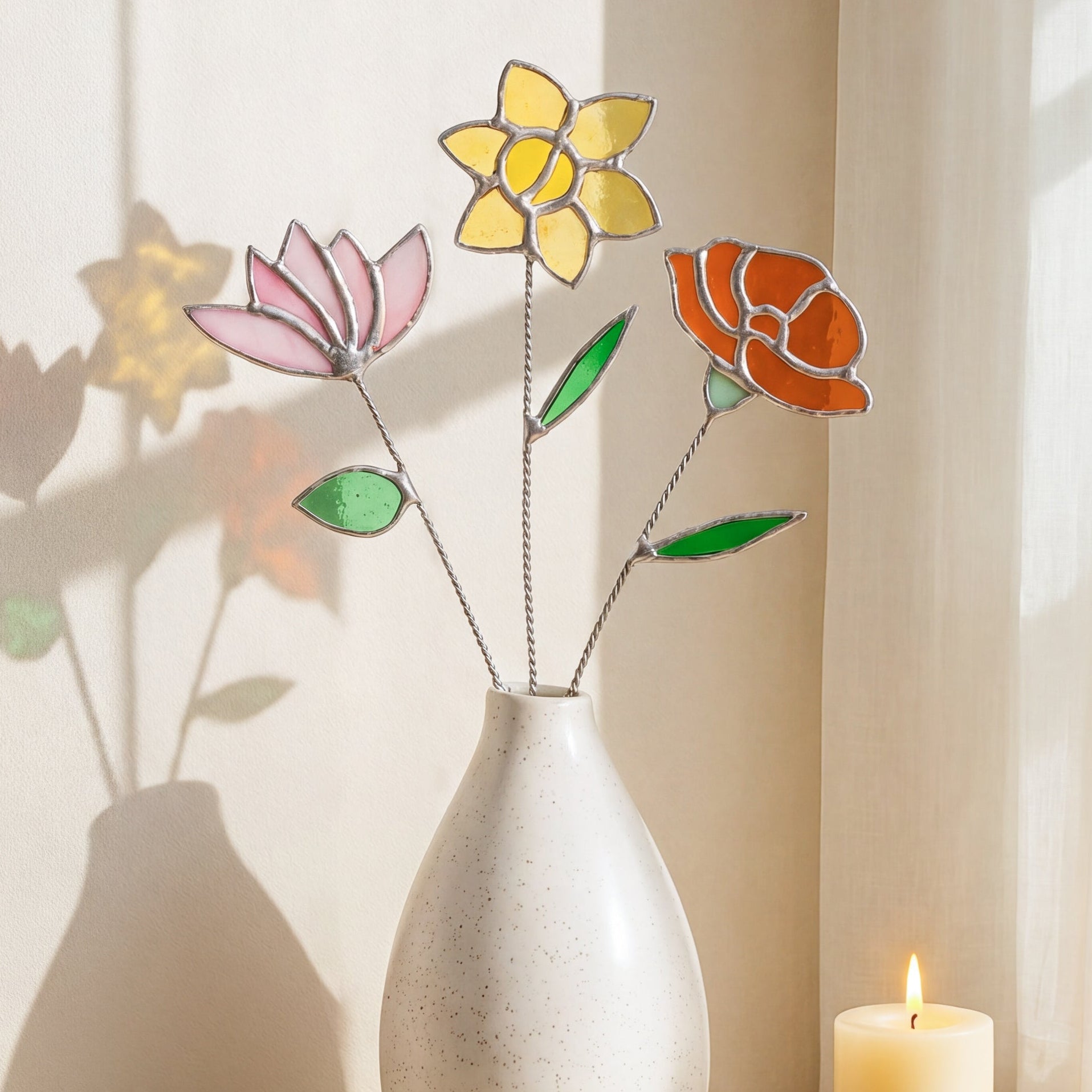 Stained Glass Birth Month Flower Decorative Accent for Home Flower Decoration Q11