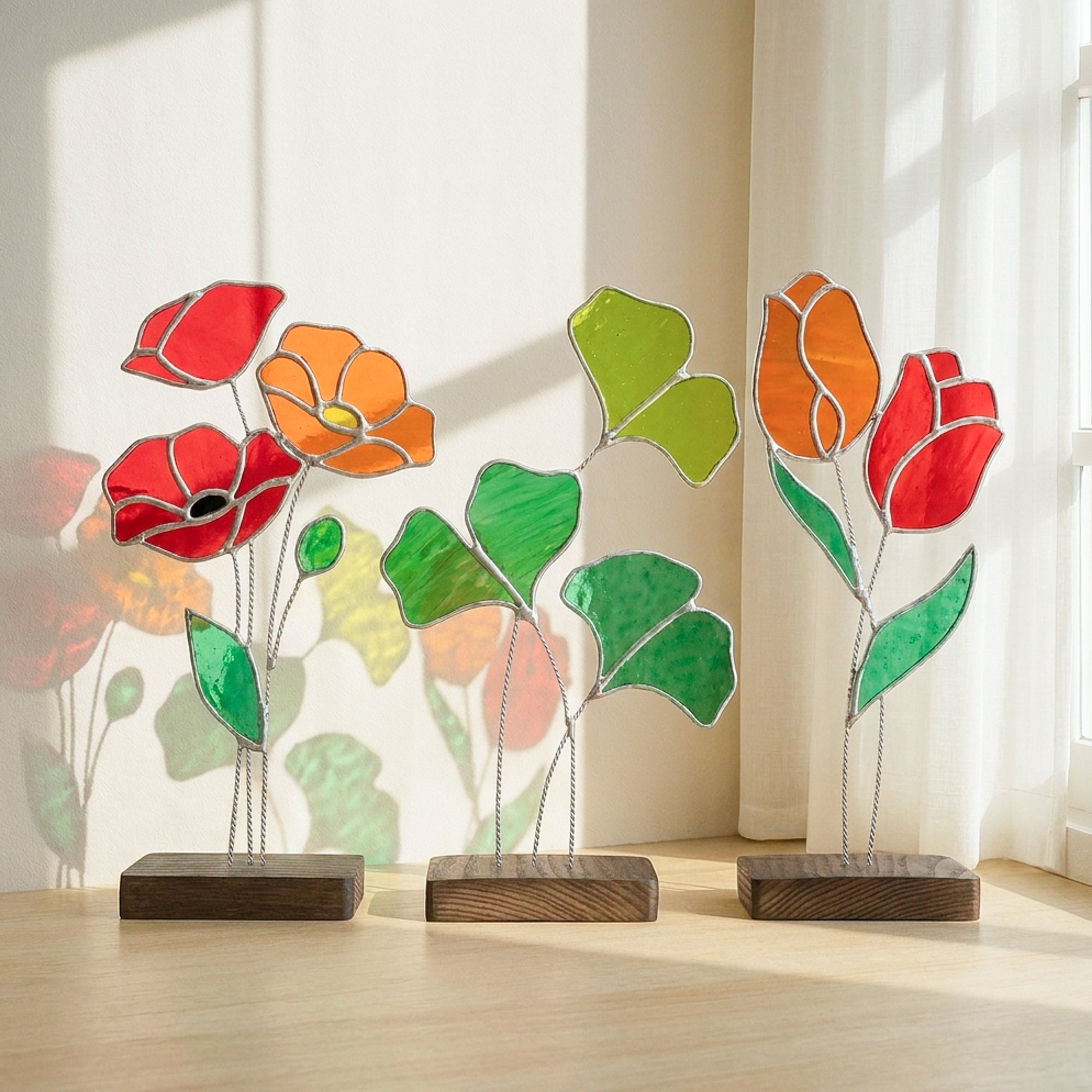 Stained Glass Flower Table Decor for Tabletop decor Q29
