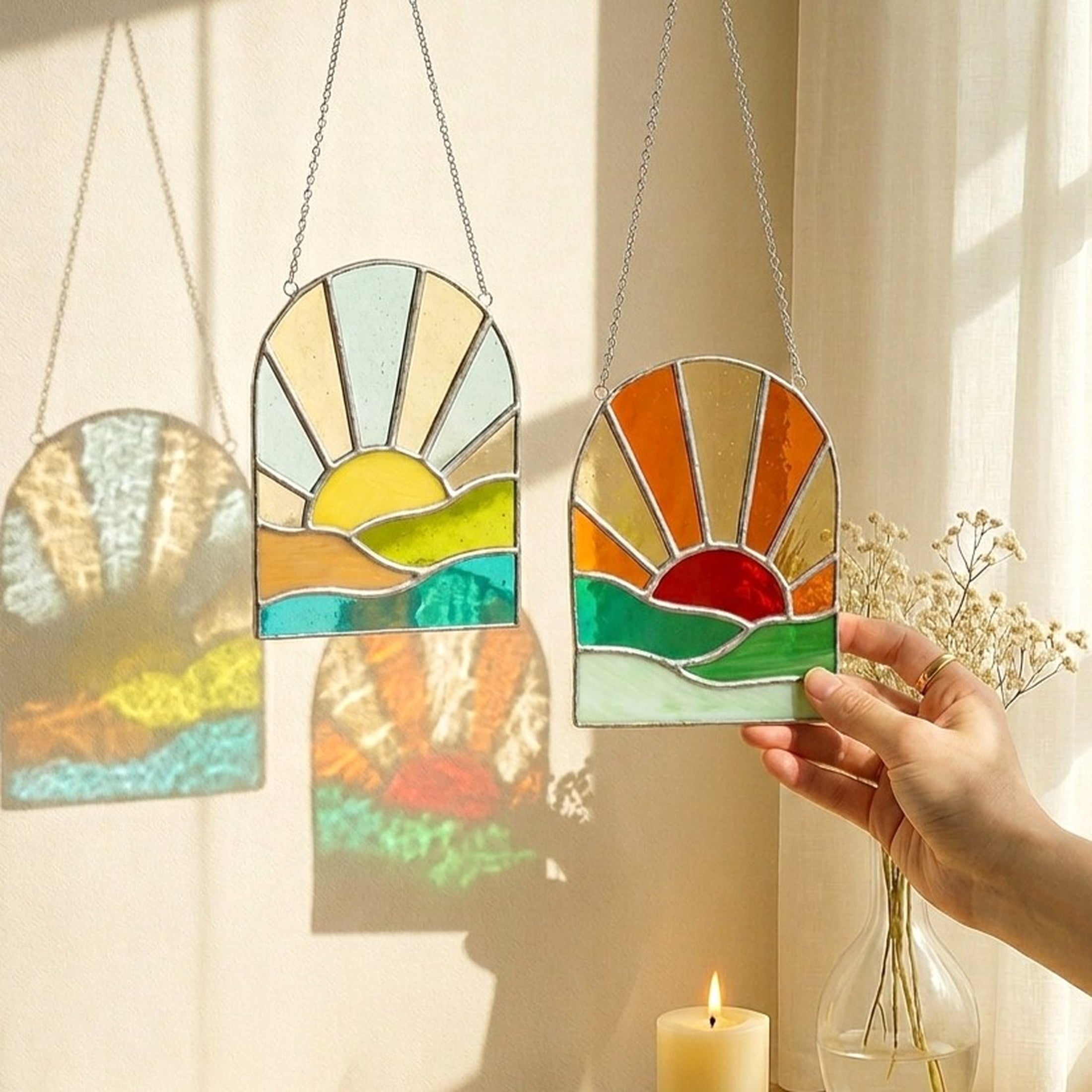 Stained Glass Sun Suncatcher and Bohemian Home Decor F93