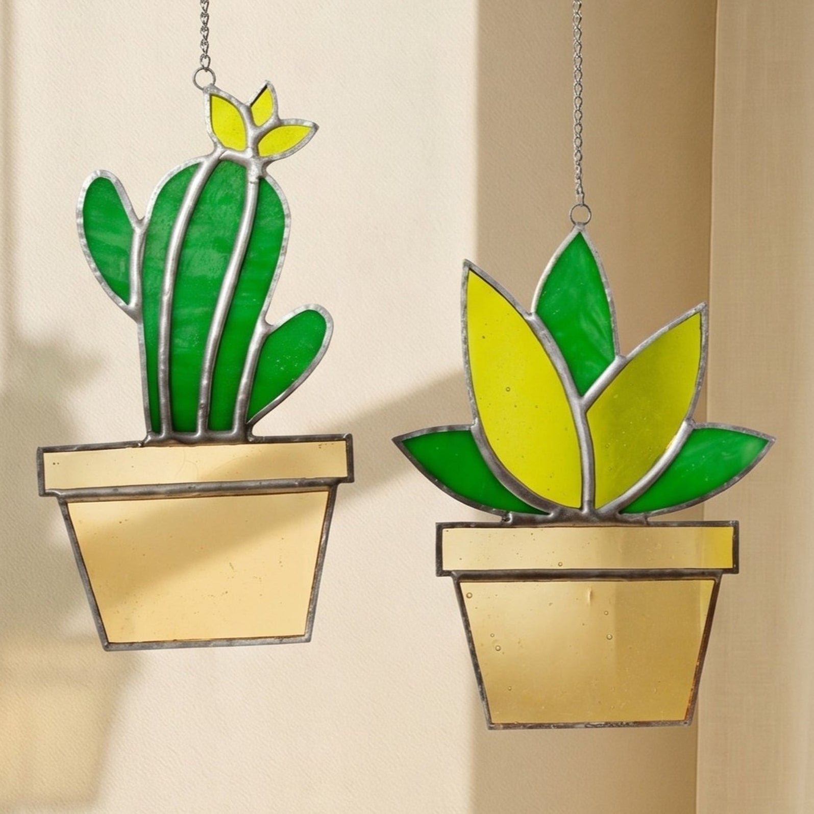 Cactus Stained Glass for Minimalist glass art, decor F51