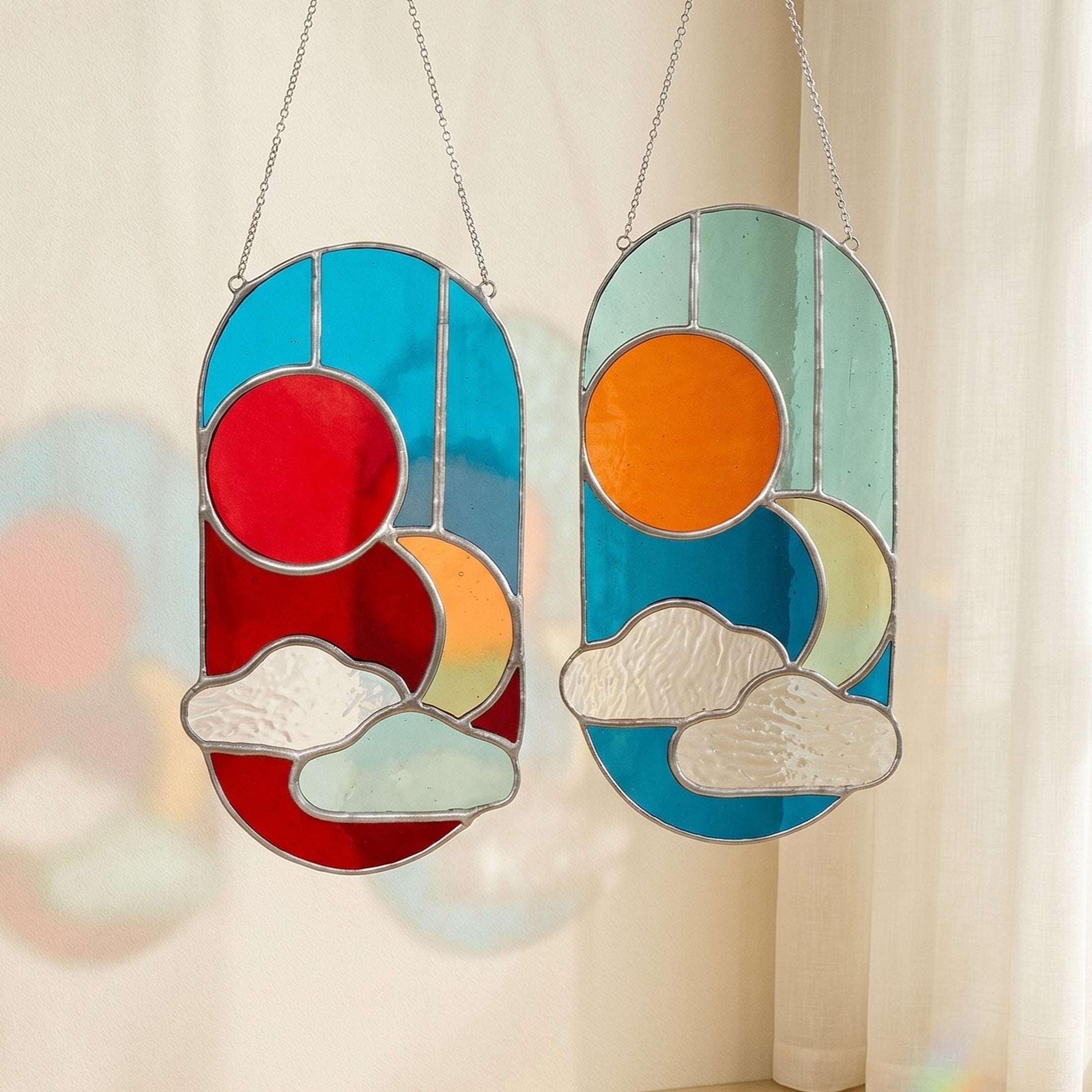 Abstract Stained Glass Suncatcher for Plant Support and Decor F82