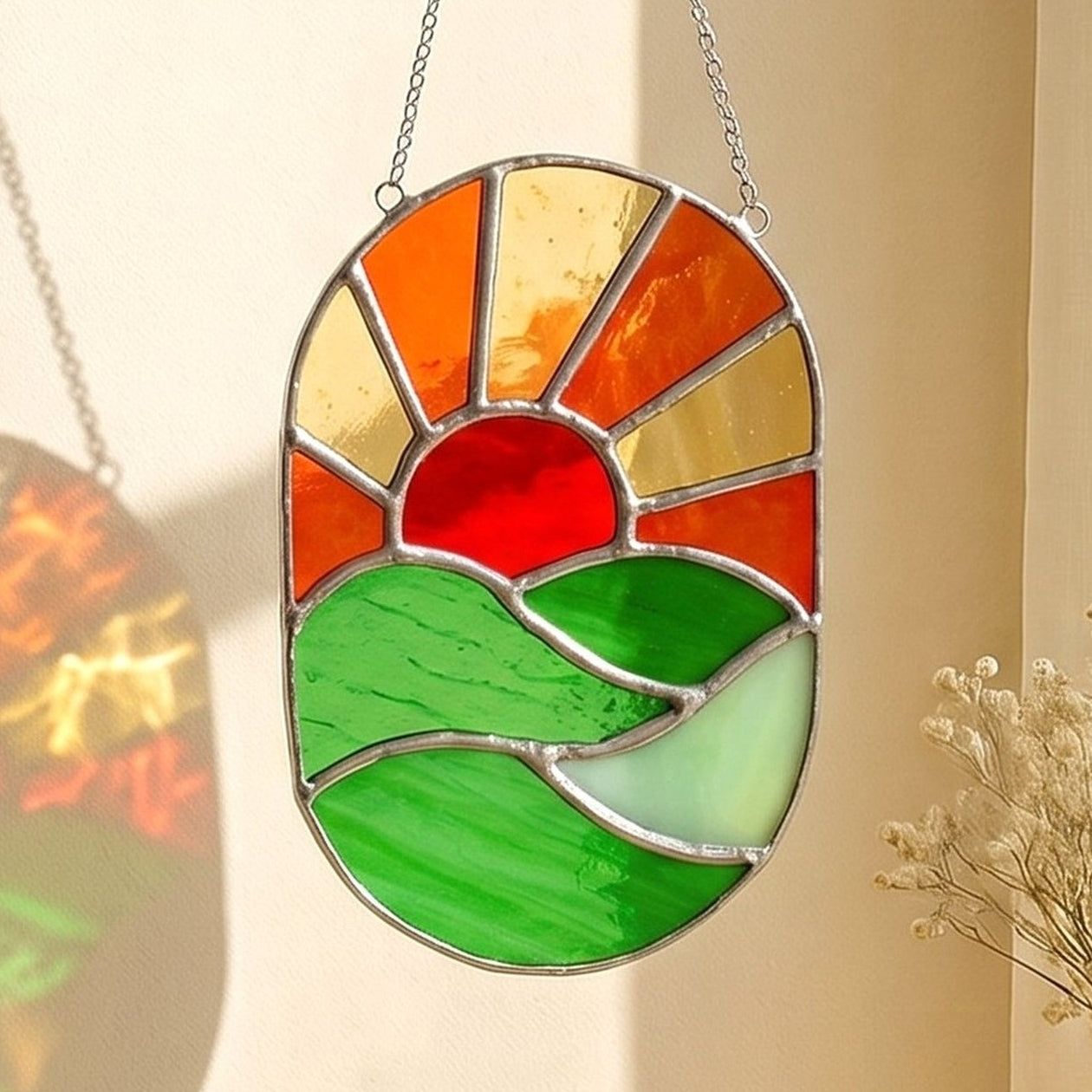 Stained Glass Sun Suncatcher Glass Artwork for Boho Wall Decor F94