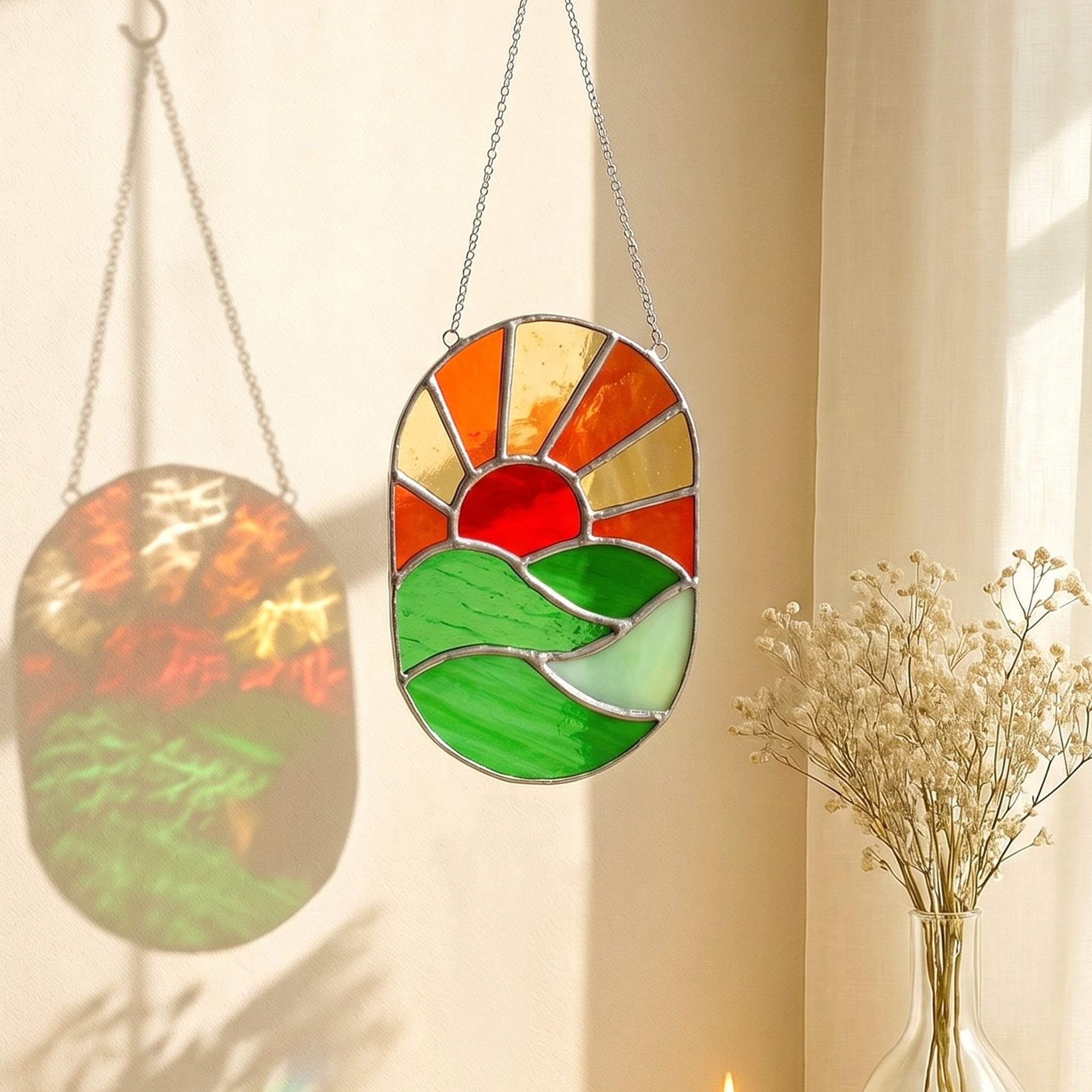 Stained Glass Sun Suncatcher Decorative Accent for Modern Boho Decor F94