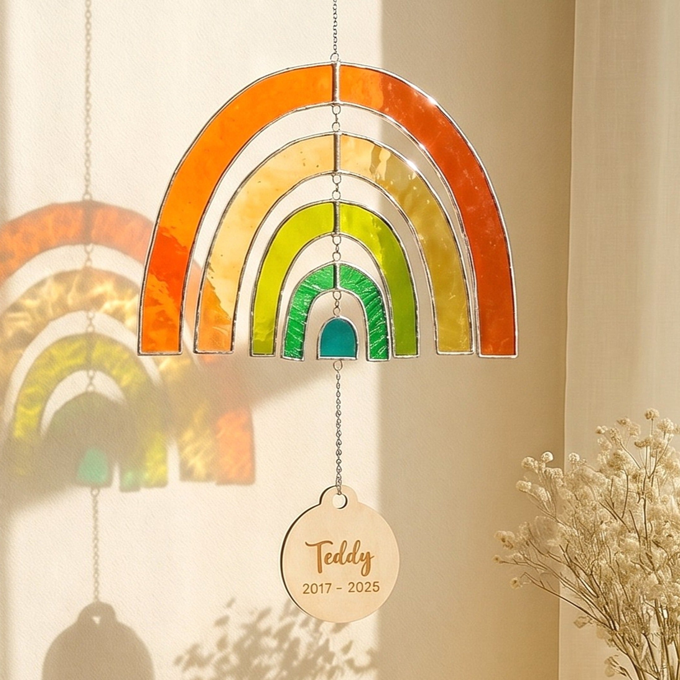 Stained Glass Pet Memorial Rainbow Suncatcher for Window Decor Q13