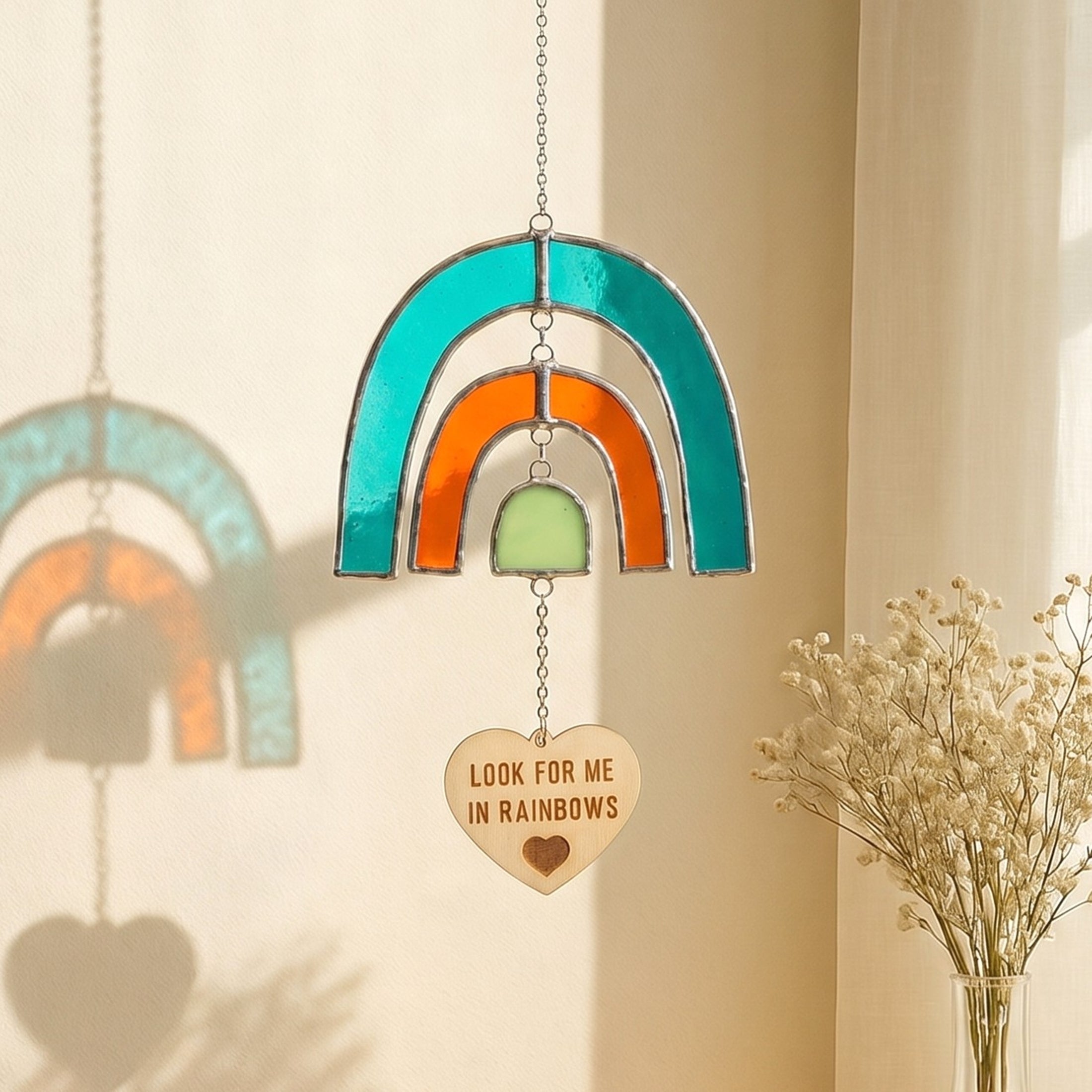 Stained Glass Pet Memorial Rainbow Suncatcher for Window Decor Q12
