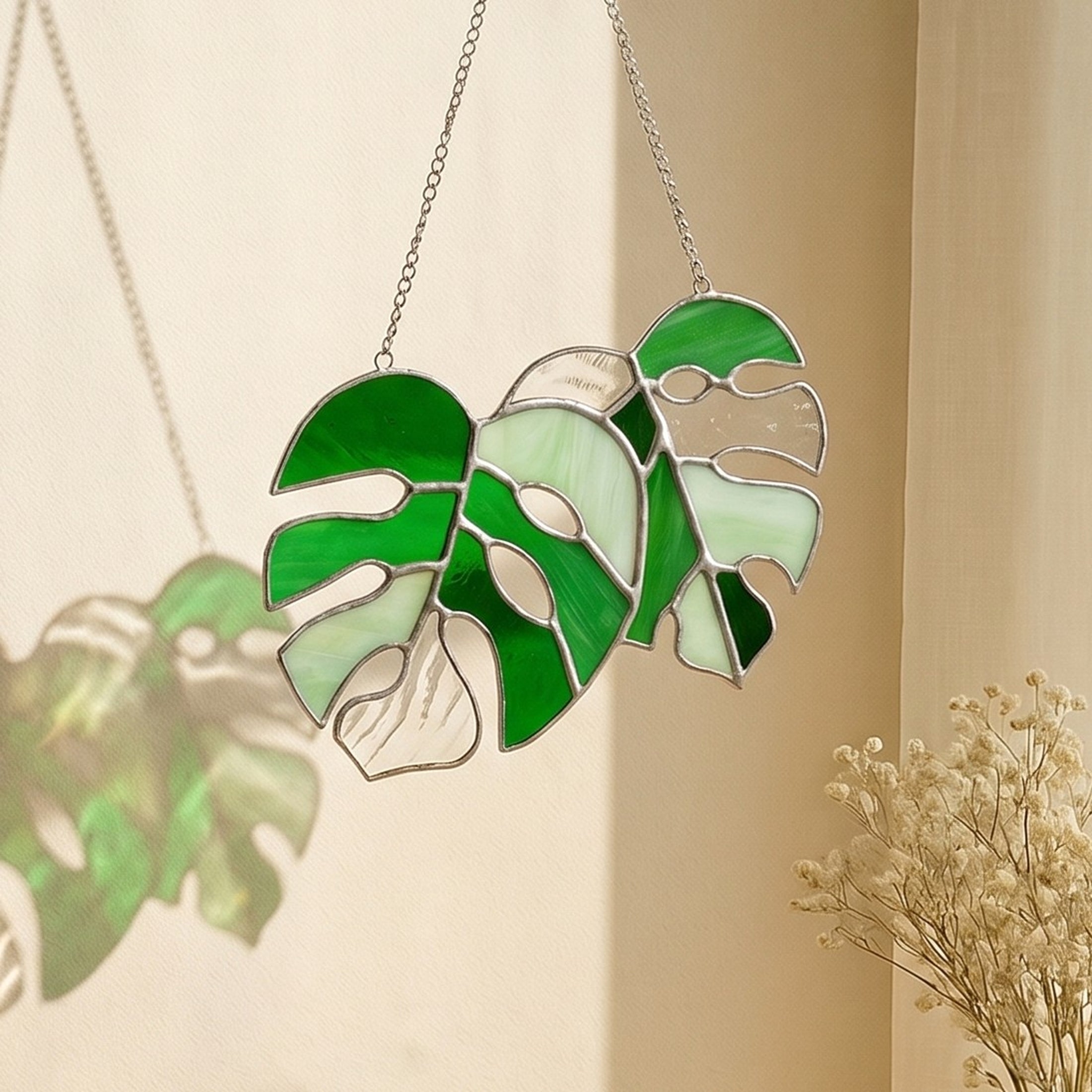 Monstera Leaves Stained Glass, Stained glass window hangings F58