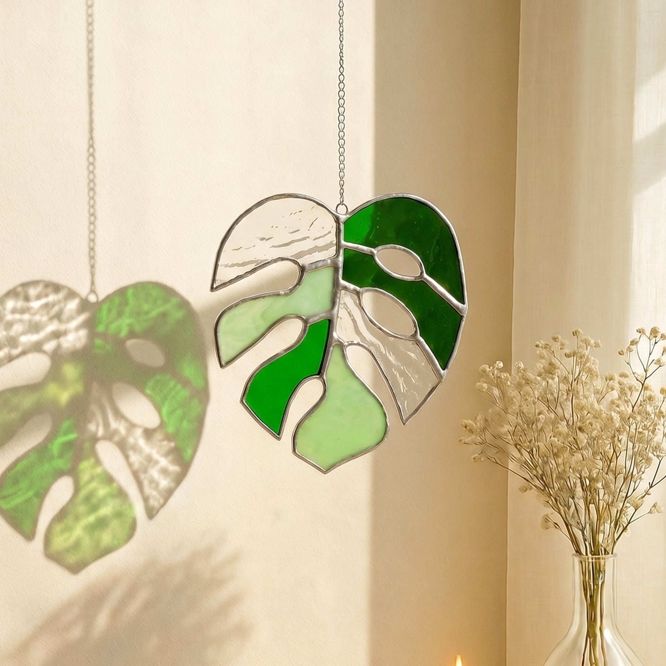 Leaf Stained Glass, Boho wall hanging and art F56