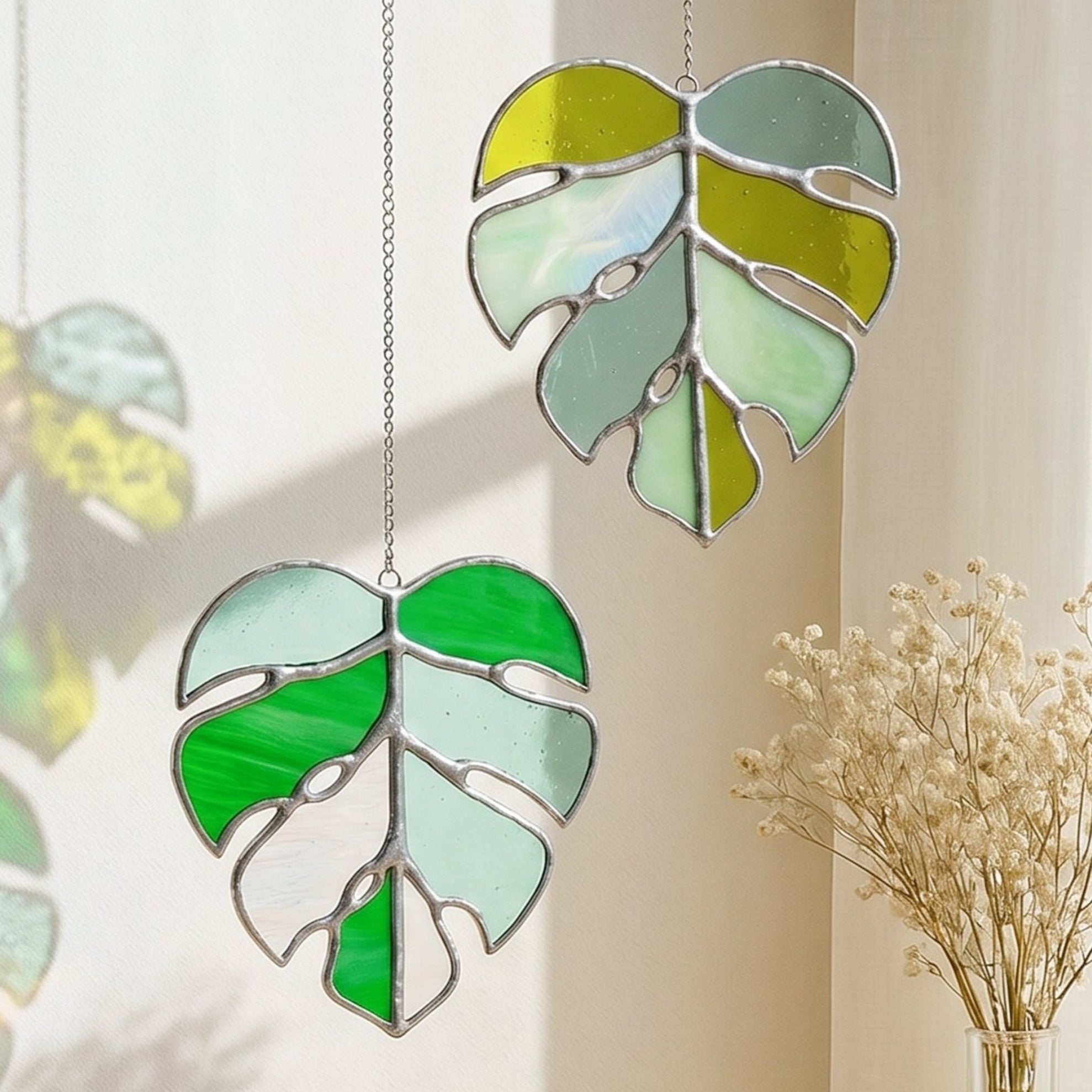 Monstera Leaf Stained Glass decor and Window Hangings F57