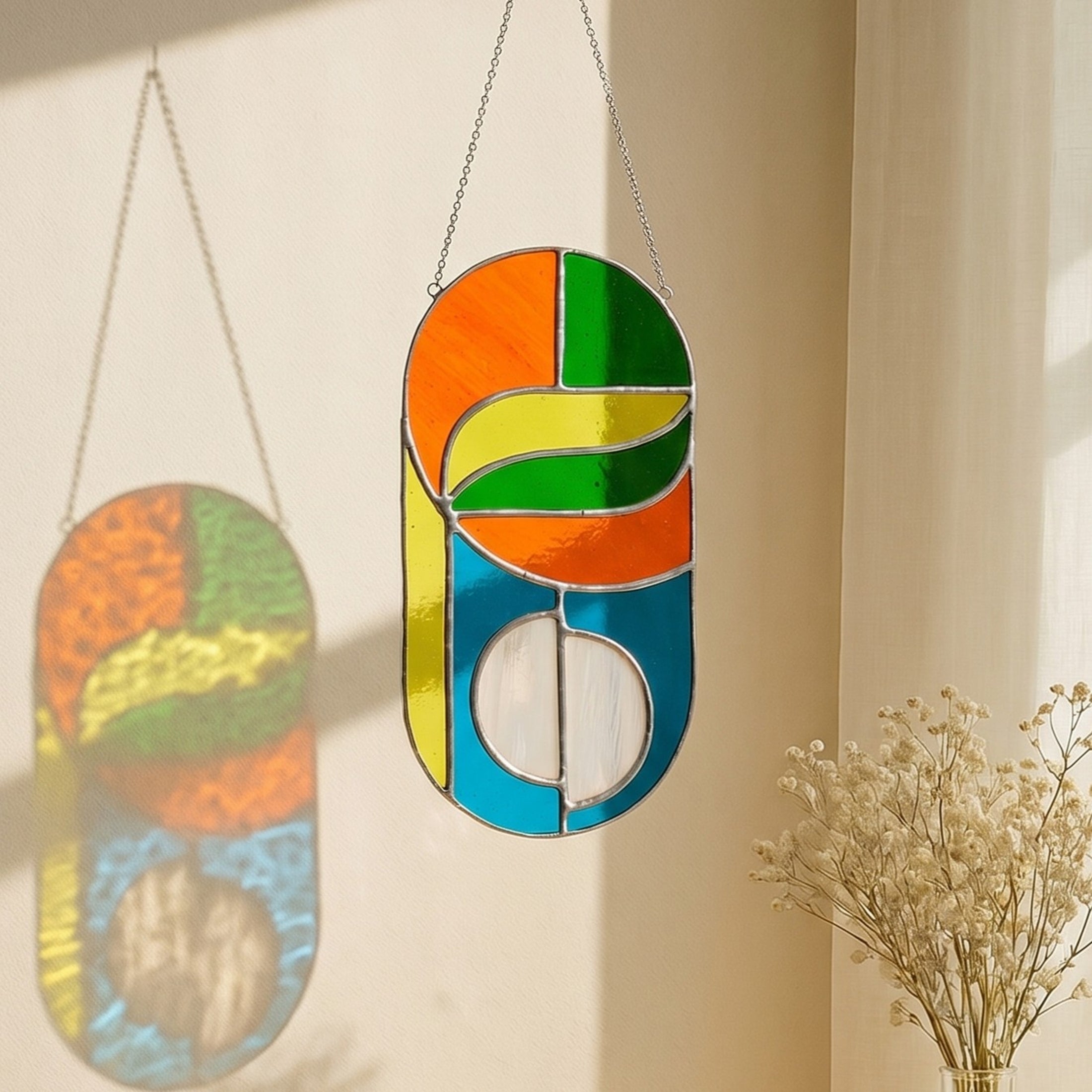 Stained Glass Abstract Suncatcher Glass for Garden Stakes F83