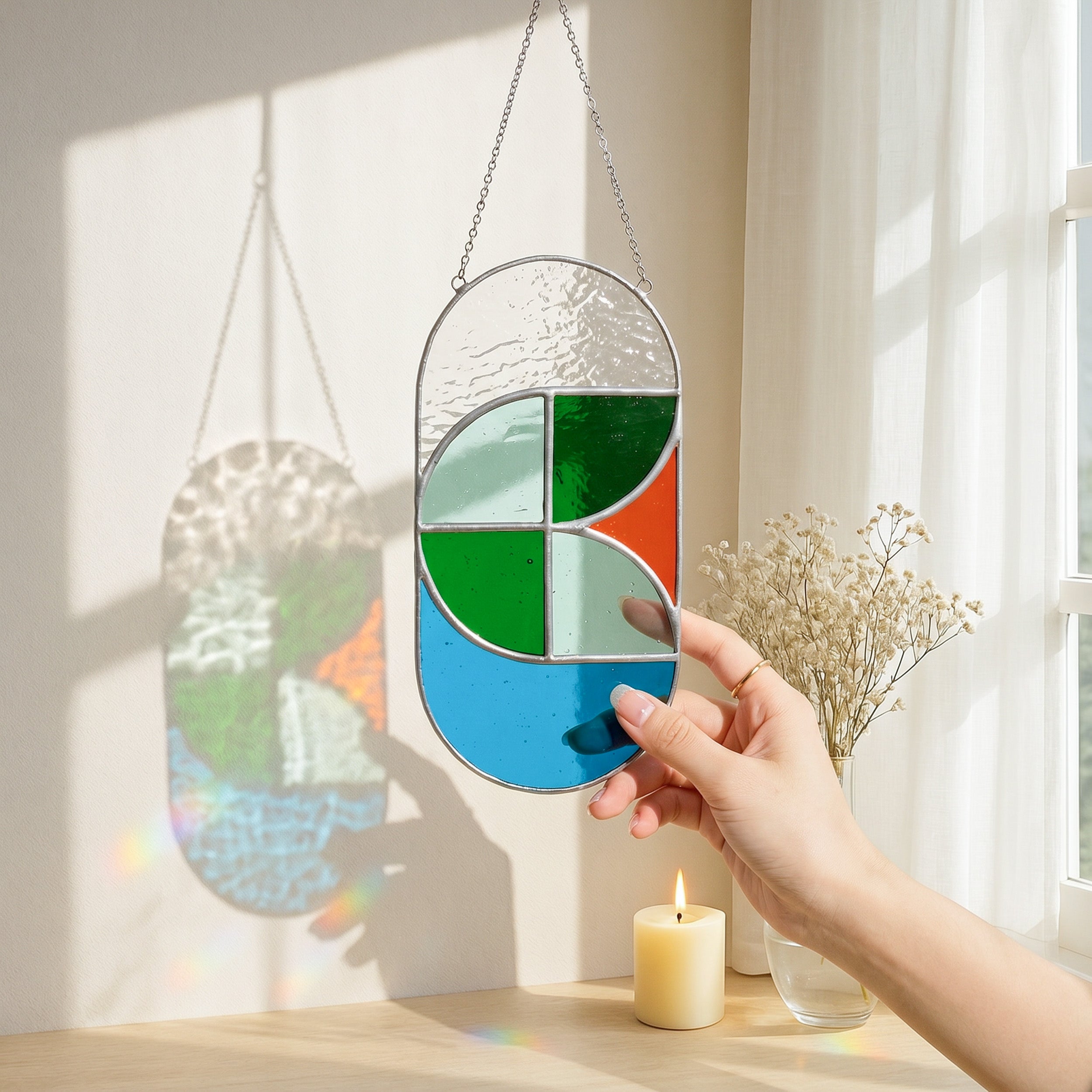 Stained Glass Abstract Suncatcher glass and Wall Hanging F64