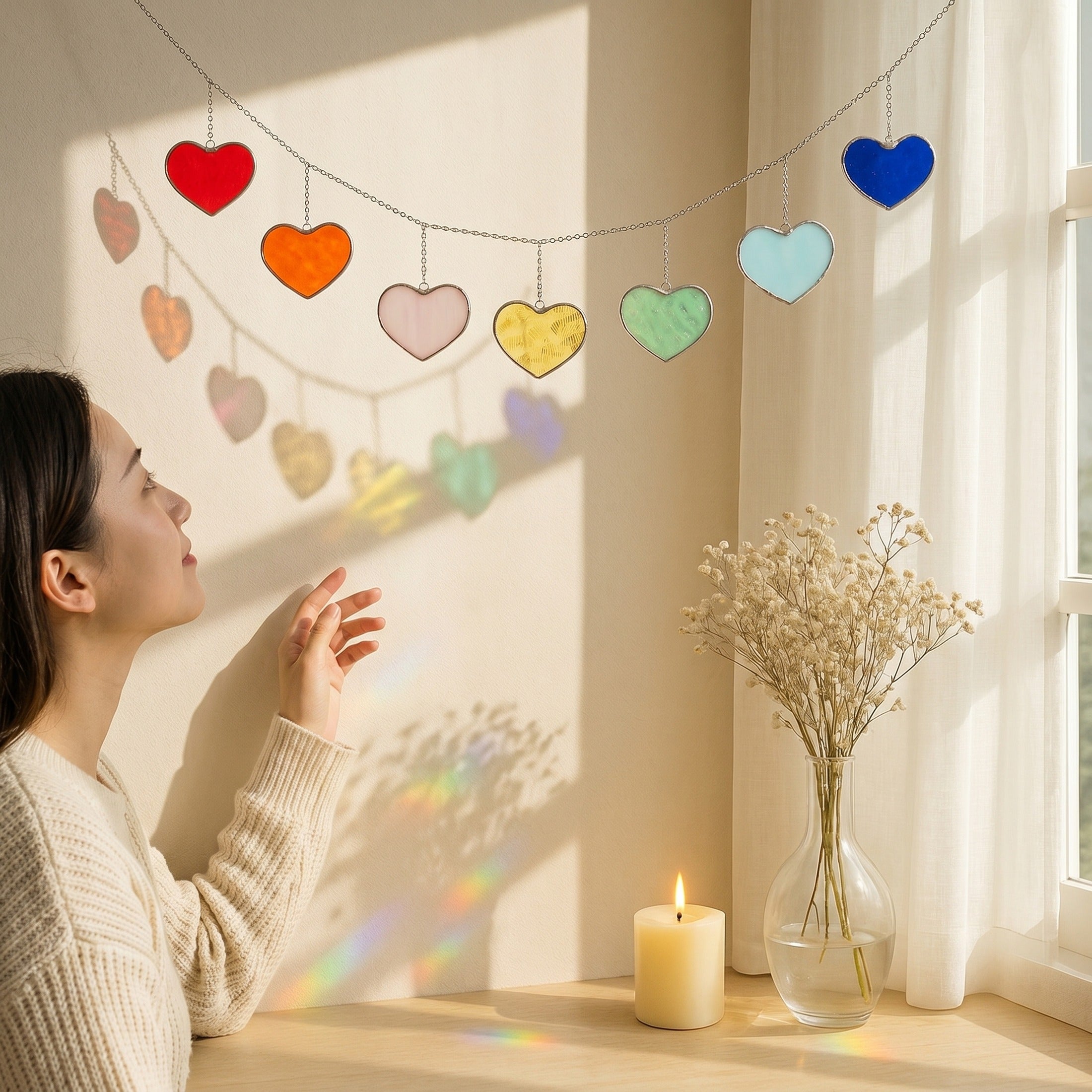 Rainbow Heart Glass Garland Glass for Stained Glass Garland F96