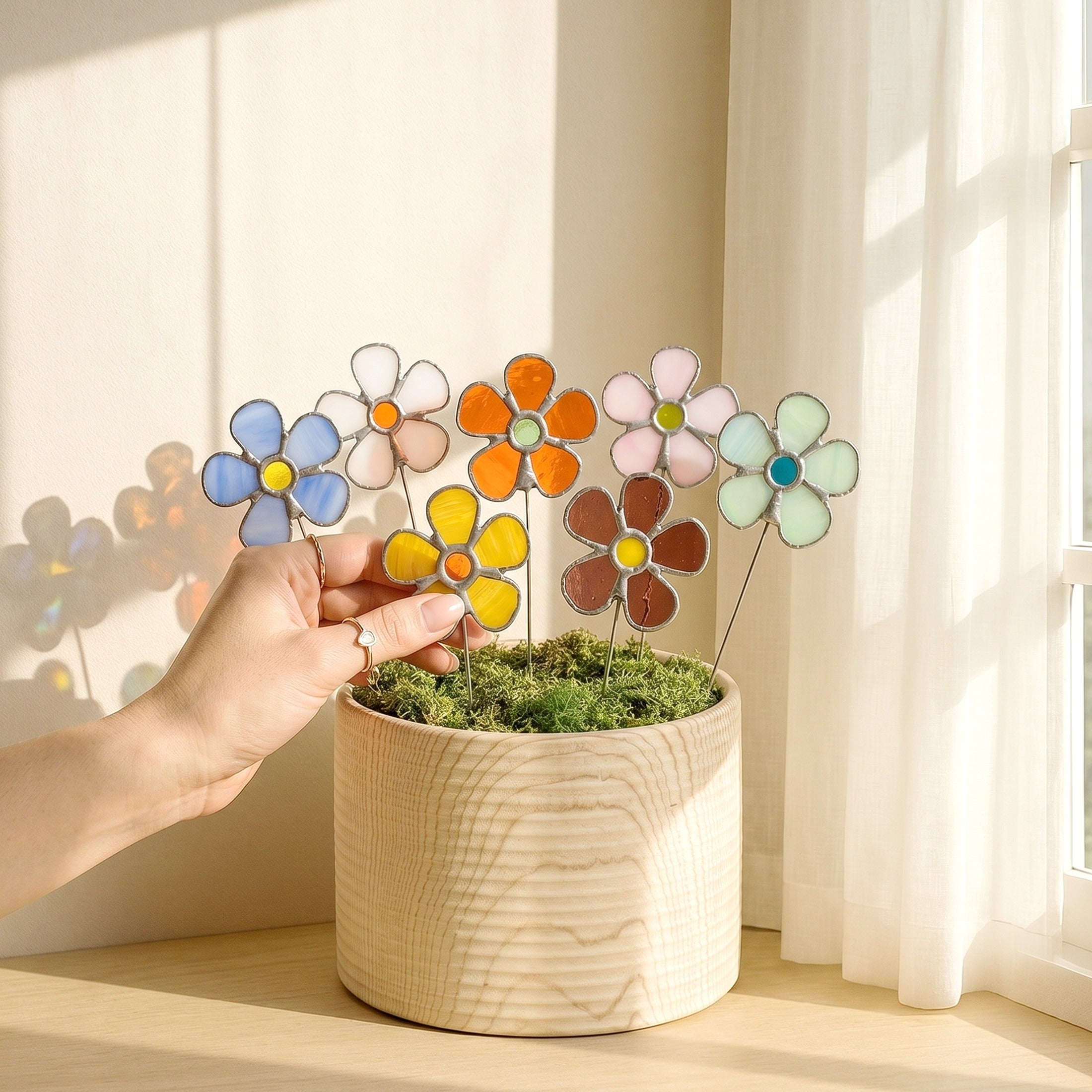 Stained Glass Flower Plant Stakes glass for Plant Stakes F39
