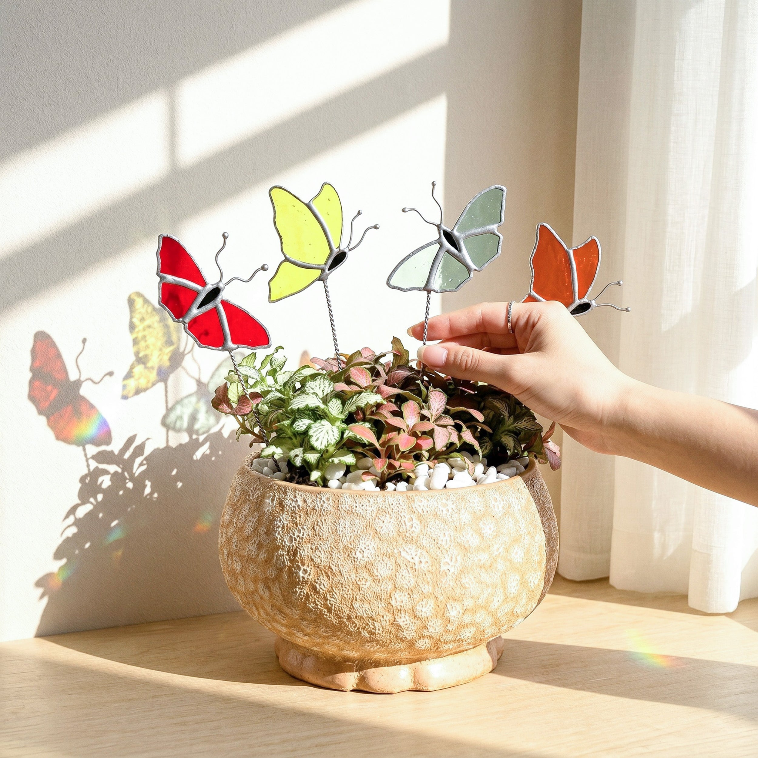 Stained Glass Butterfly Plant Stakes glass for Plant Support F43
