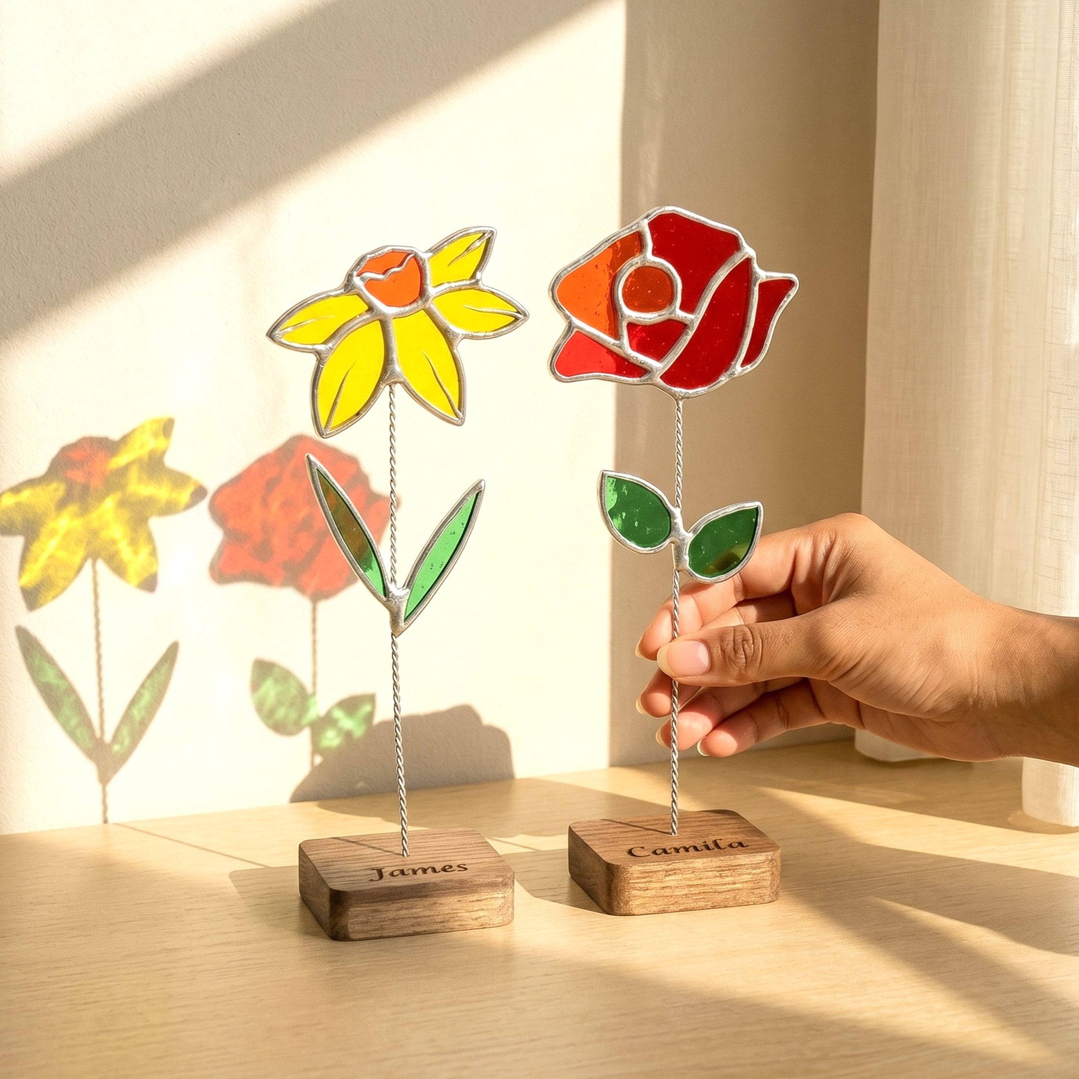 Stained Glass Flower Table Decor glass for Home Ornaments Q31