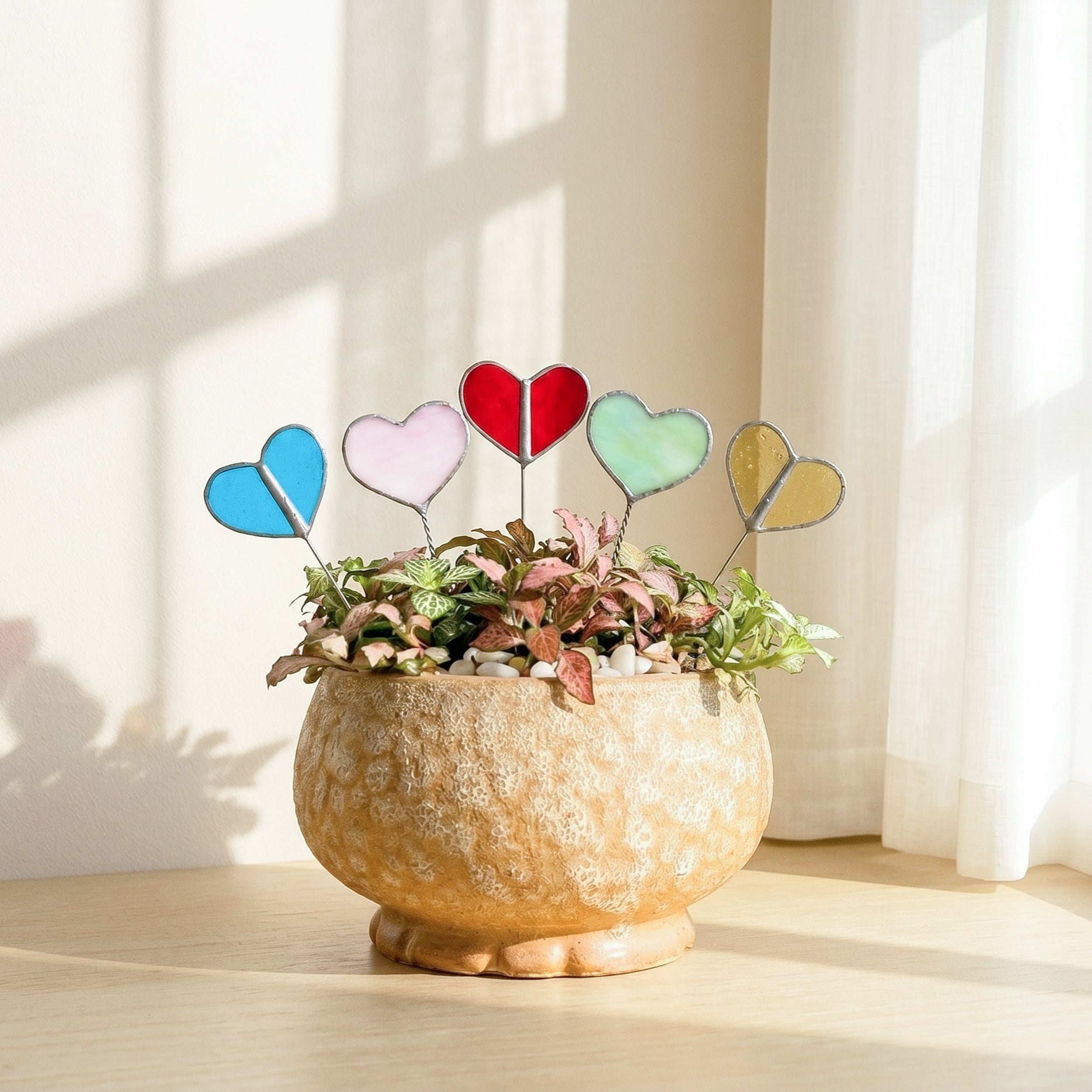 Stained Glass Heart Plant Stakes Decor and Garden Decor F44