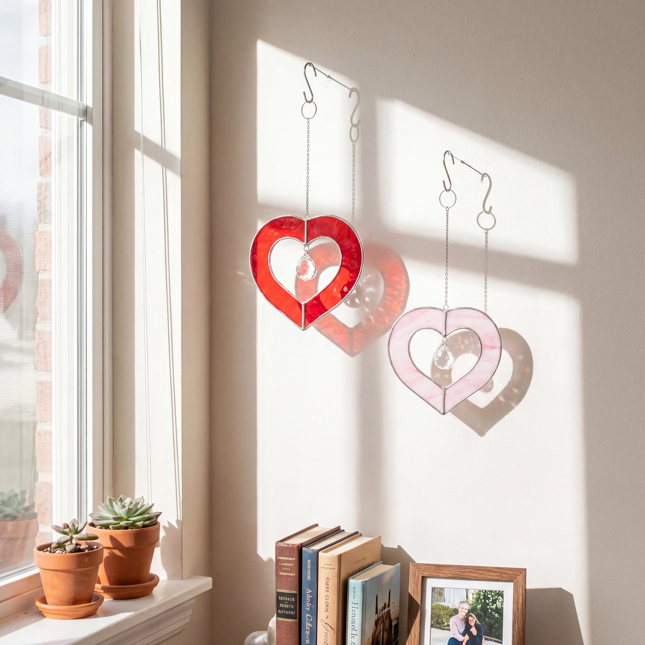 Heart Shaped Stained Glass Suncatcher Decor for Couples Q27