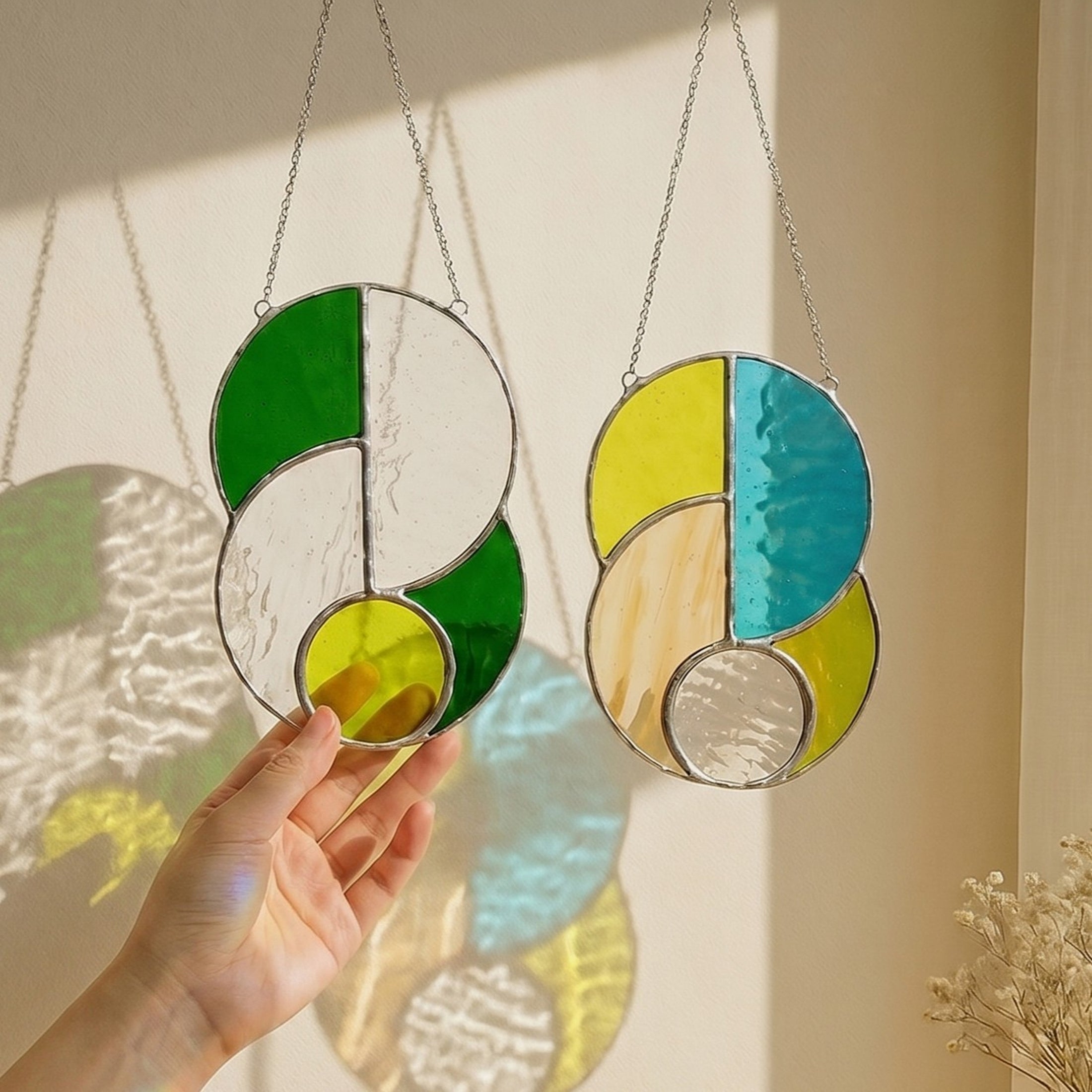 Stained Glass Abstract Suncatcher for Boho Home Decor F85