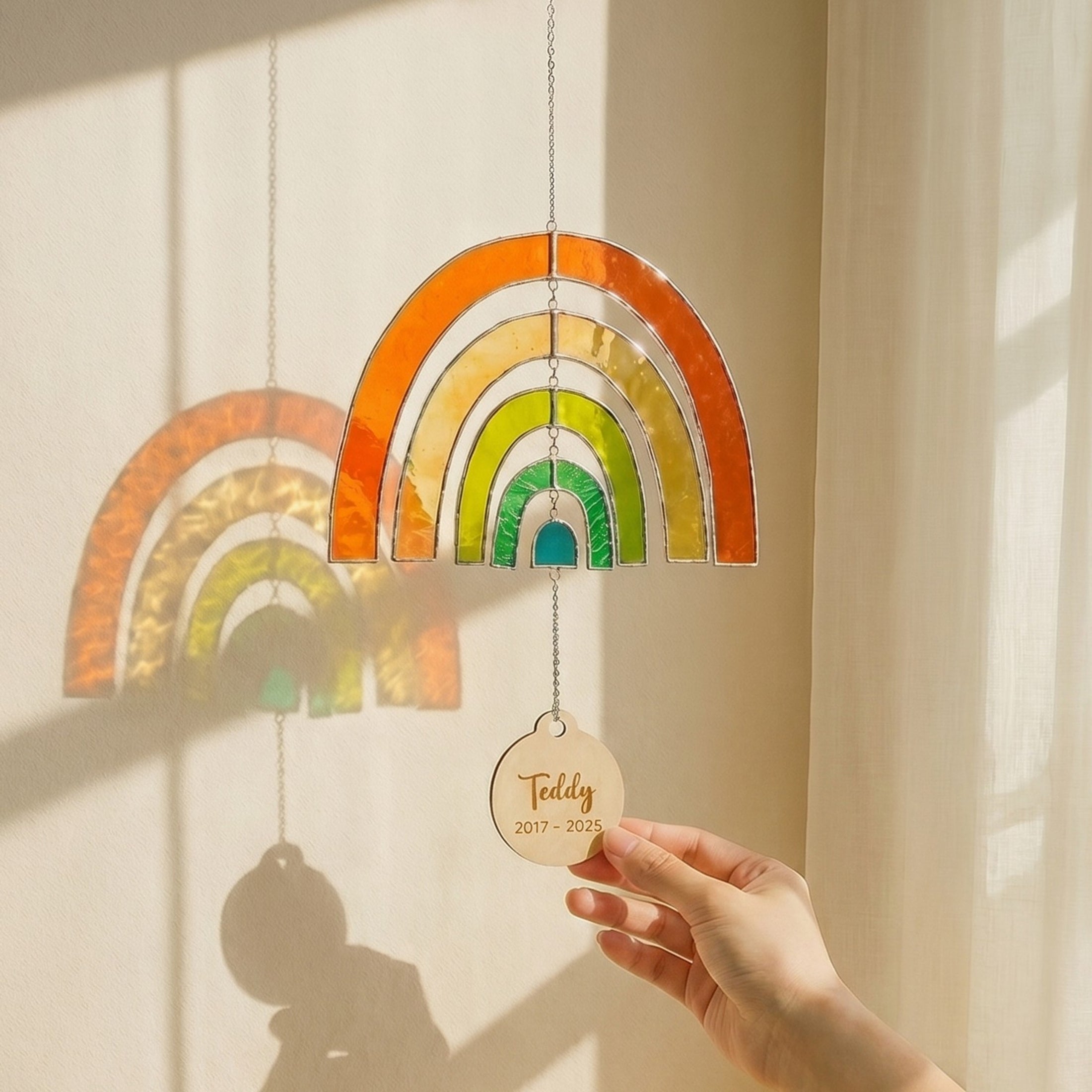 Stained Glass Pet Memorial Rainbow Suncatcher for Window Decor Q13