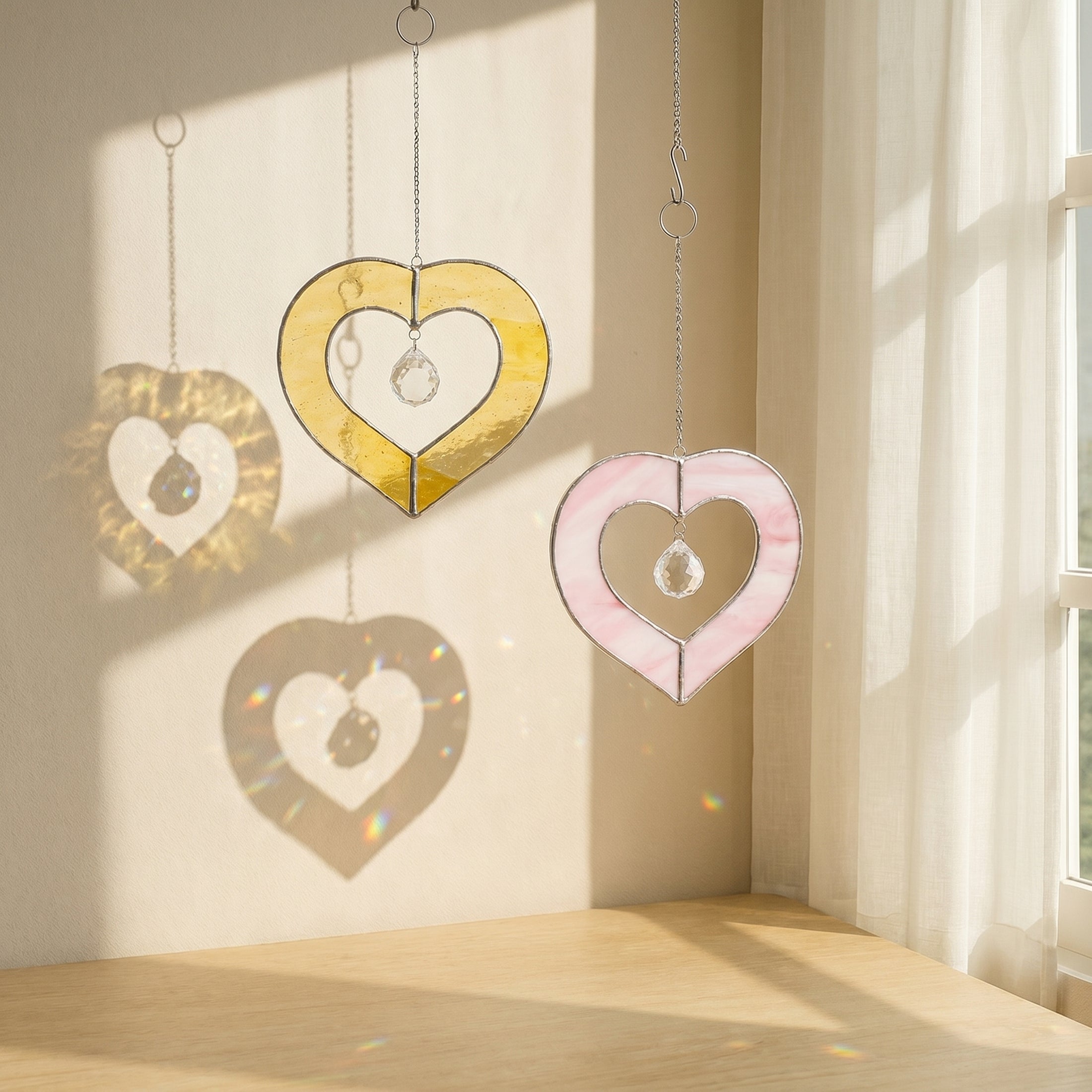 Heart Shaped Stained Glass Suncatcher Decor for Couples Q27