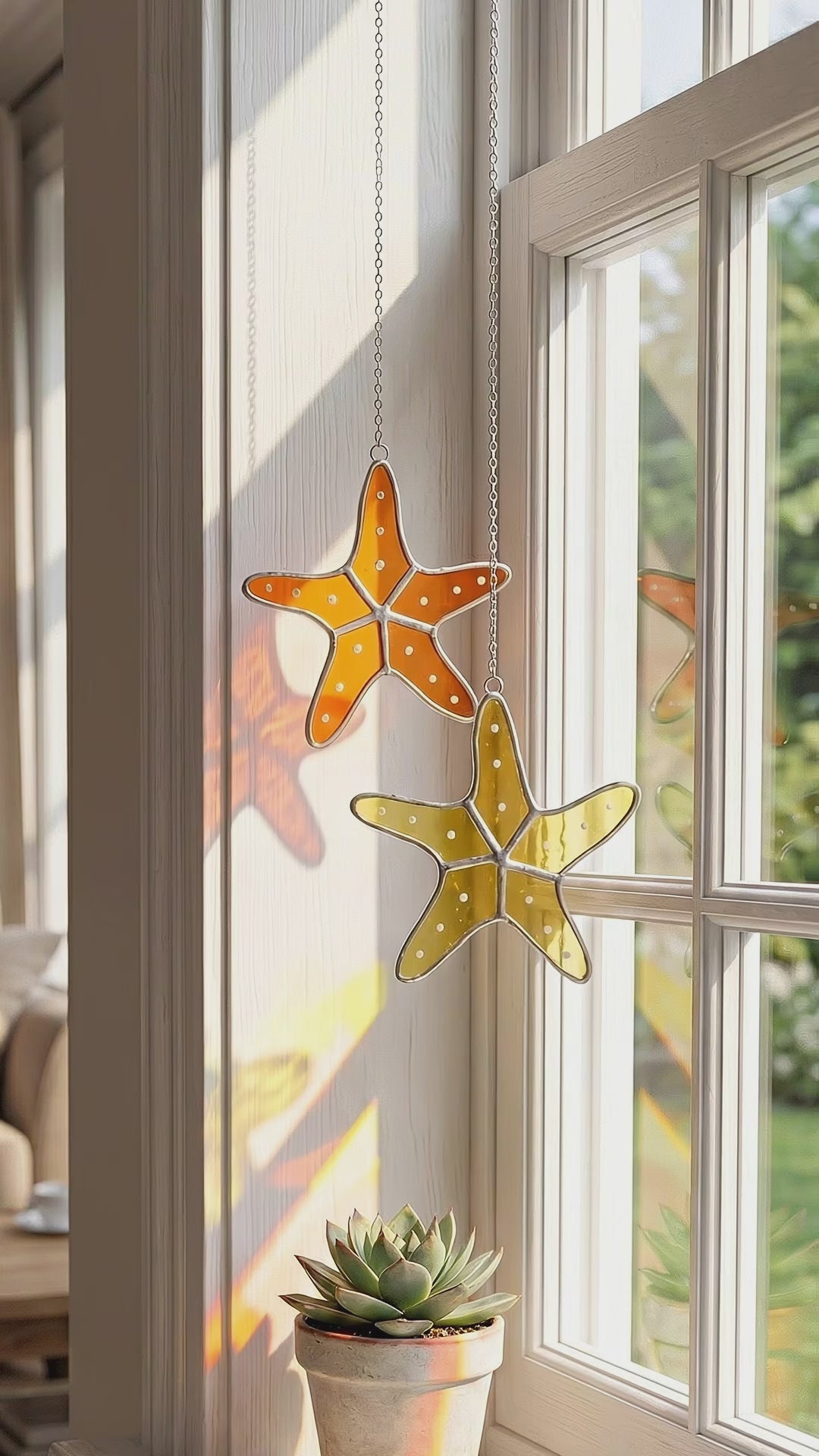 Starfish Stained Glass Decorative Hanging for Beach Decor Q24