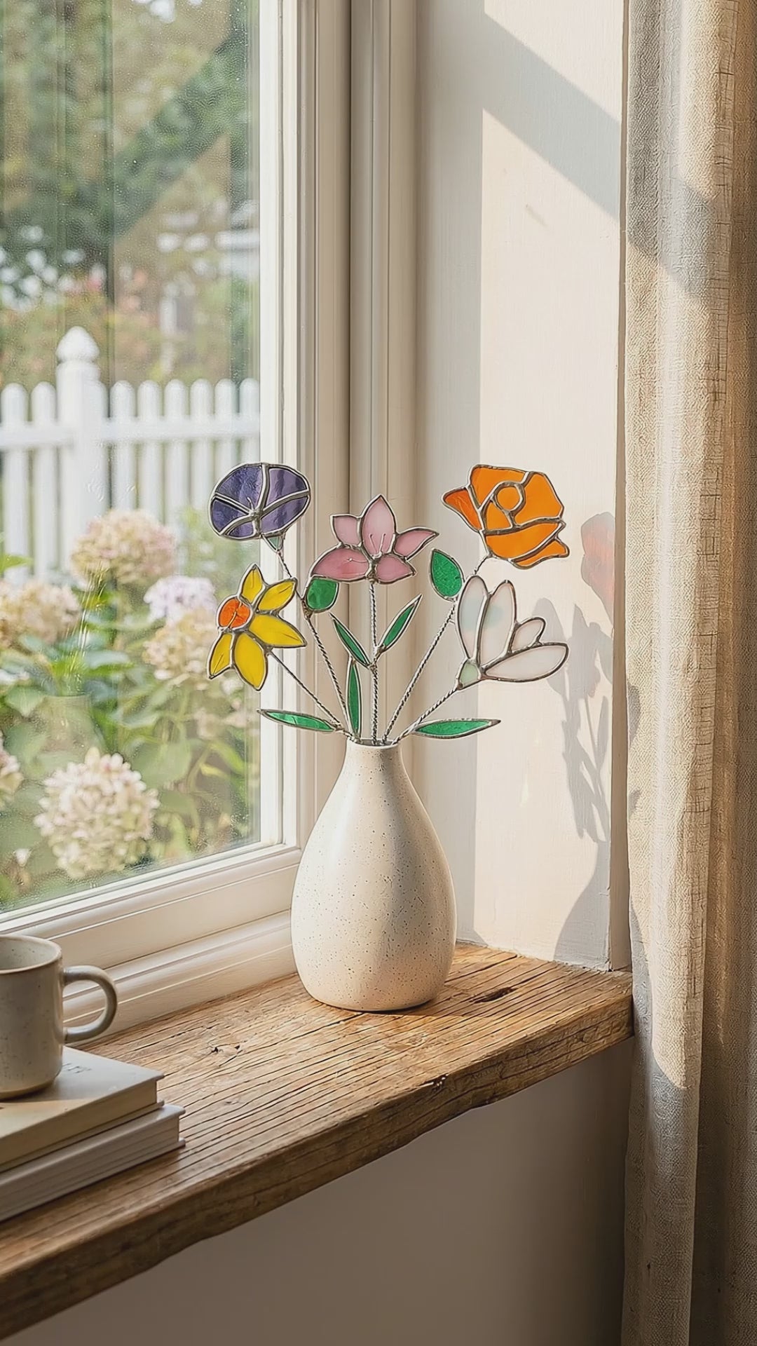 Stained Glass Birth Month Flower Decorative Accent for Home Flower Decoration Q11