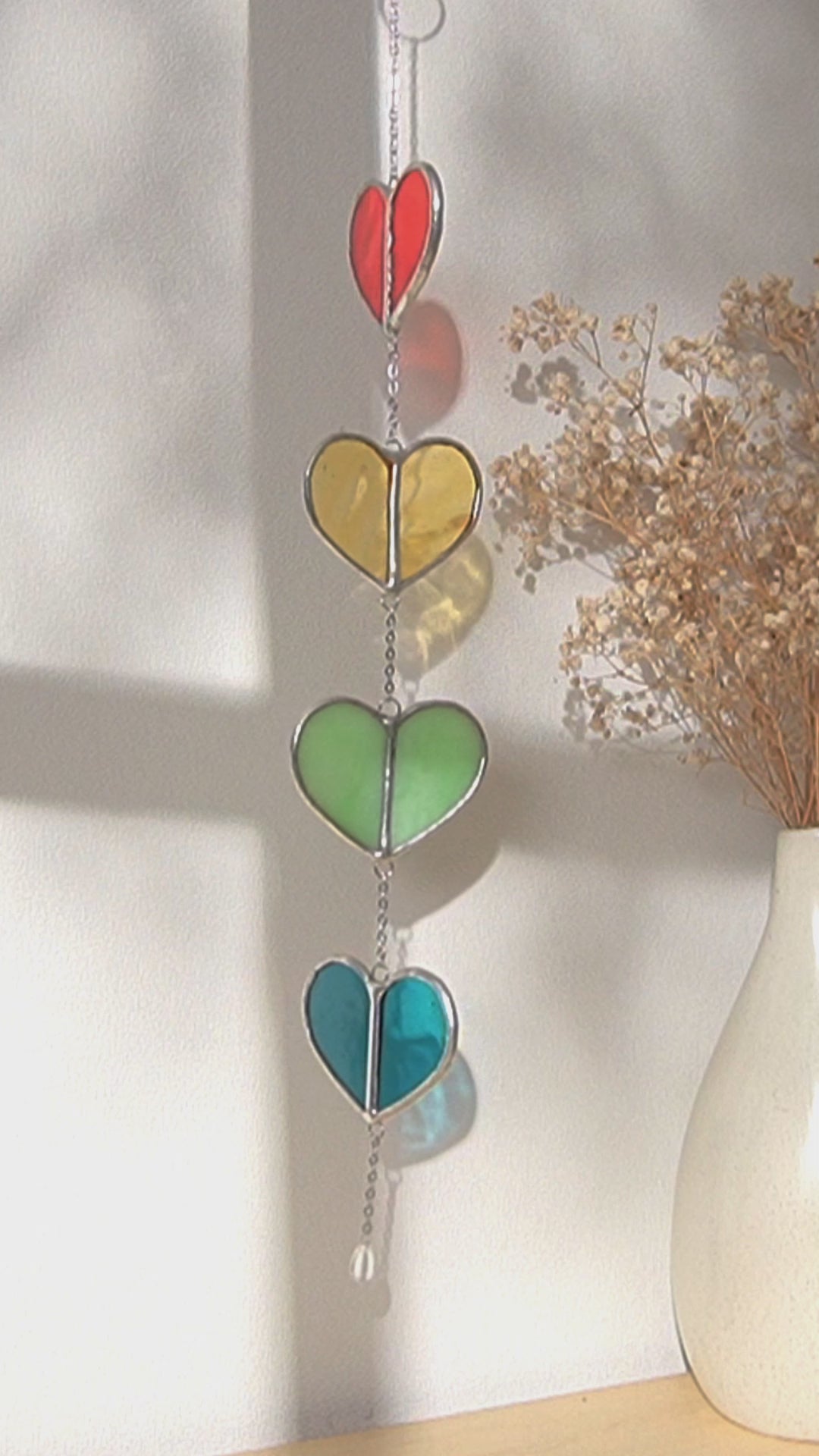 Rainbow Heart Glass Garland Decor and Window Ornaments F22