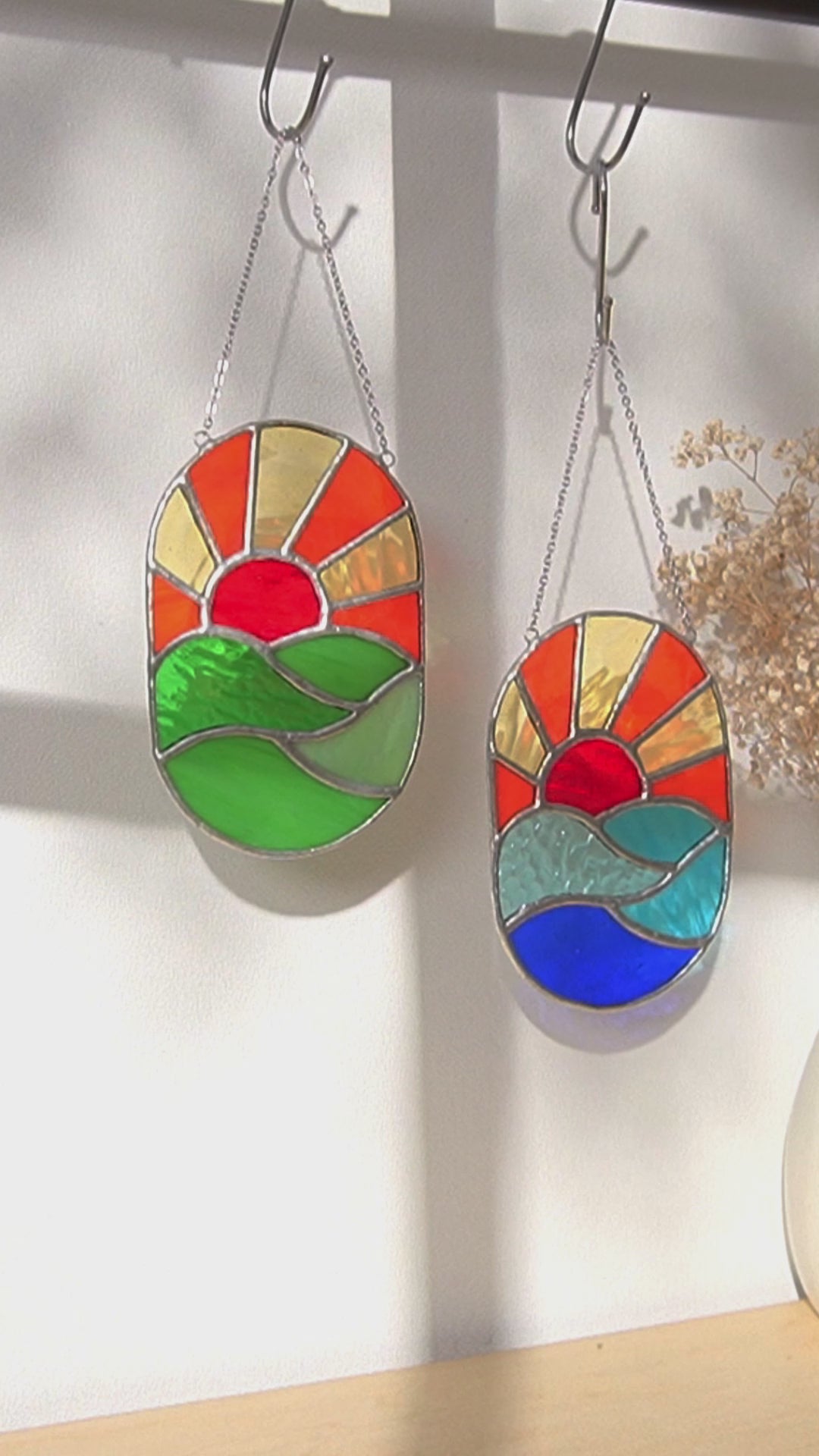 Stained Glass Sun Suncatcher Decorative Accent for Modern Boho Decor F94