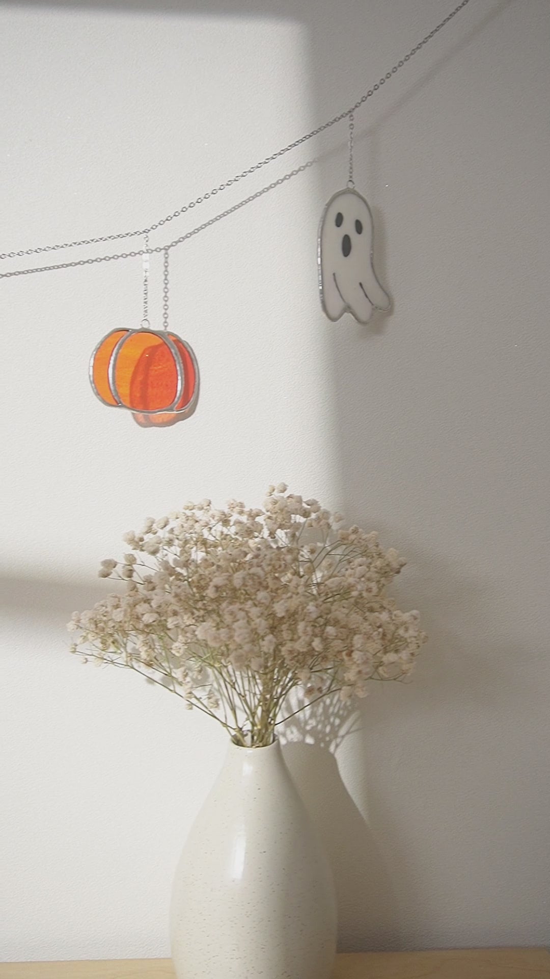 Halloween Ghost Pumpkin Stained Glass Garland for decorations Q14