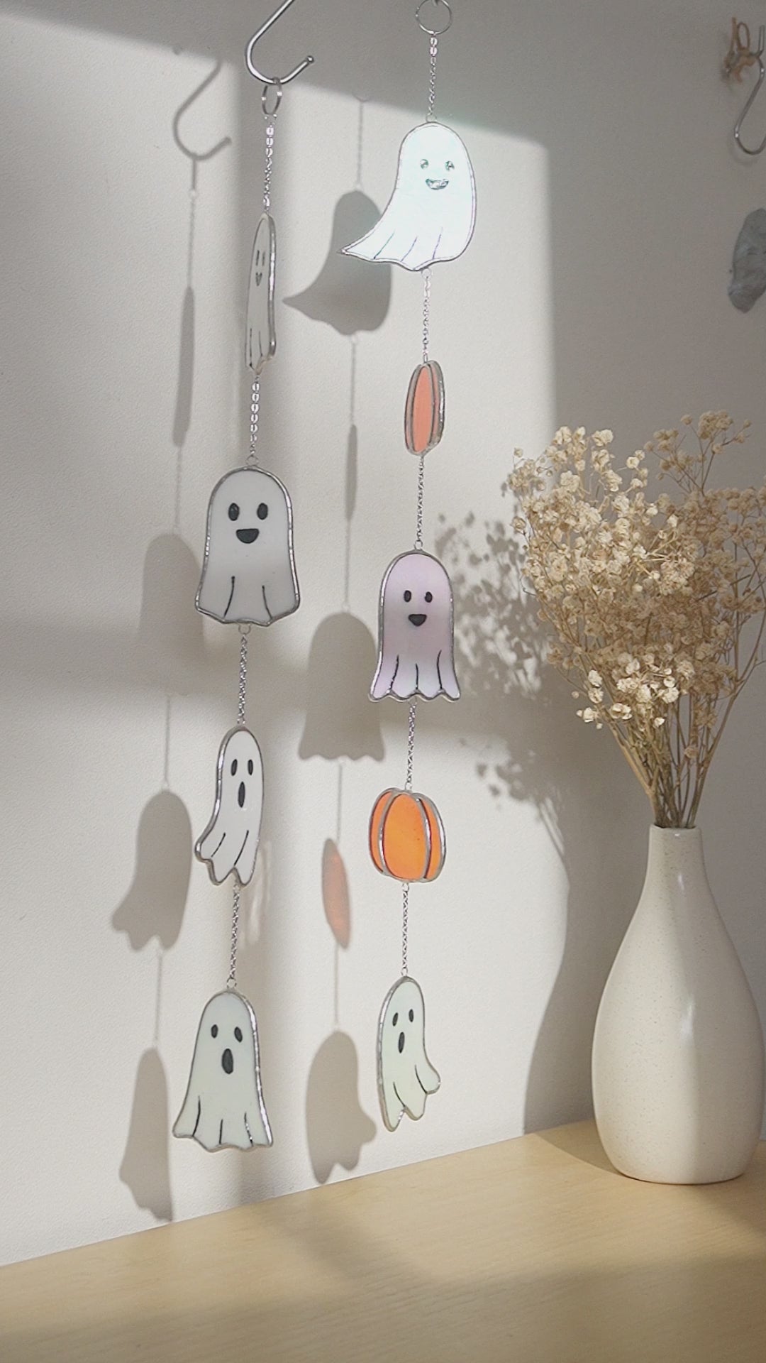 Halloween Ghost Pumpkin Stained Glass for decorations, and Q15