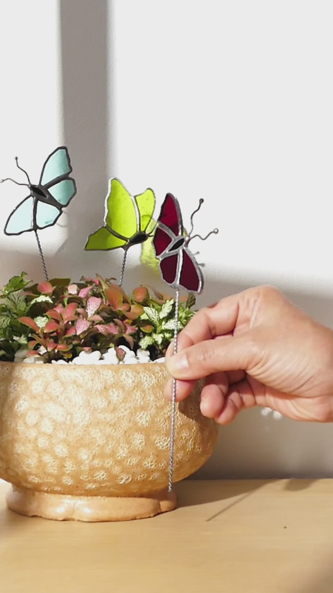 Stained Glass Butterfly Plant Stakes glass for Plant Support F43