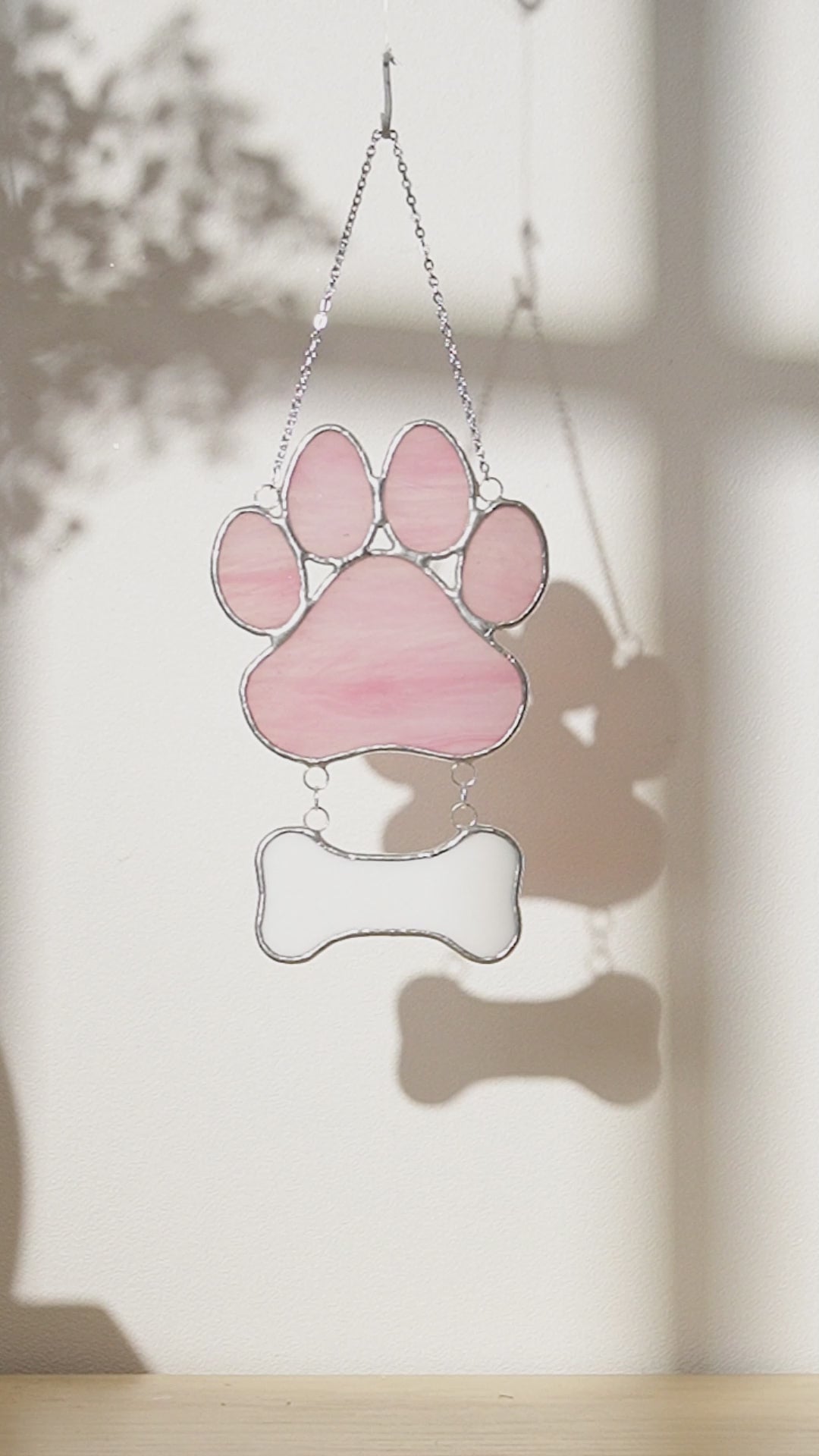 Stained Glass Pet Paw Suncatcher, Pet memorial gift and art Q19