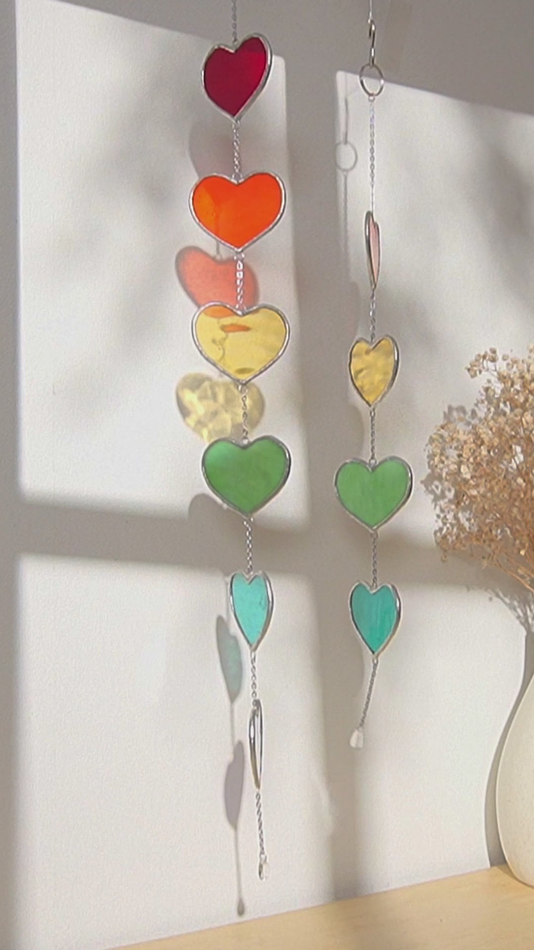 Rainbow Heart Glass Garland Decor and Window Decor Q06