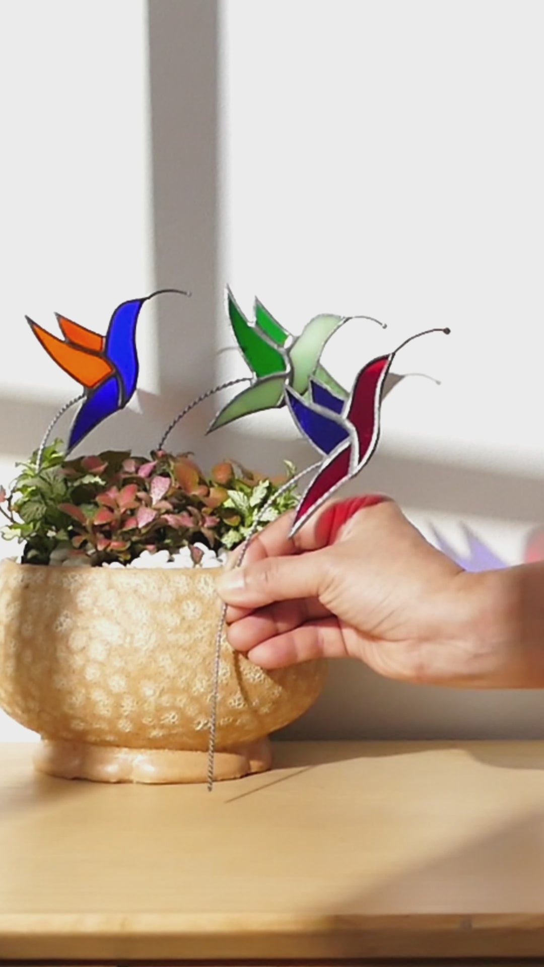 Stained Glass Hummingbird Plant Stakes Glass for Plant Stakes F41