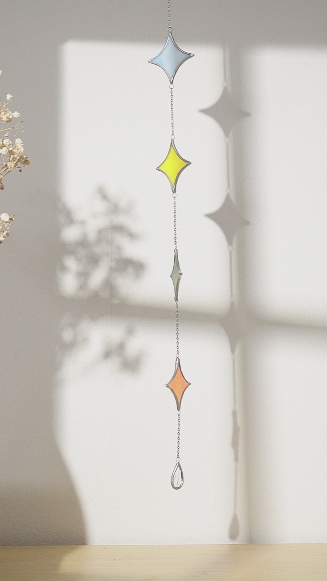 Stained Glass Garland Suncatcher, Glass wall decor and art Q22