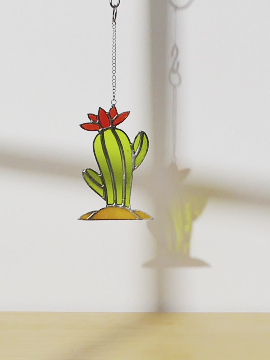 Cactus Stained Glass, Boho wall hanging and glass art F51