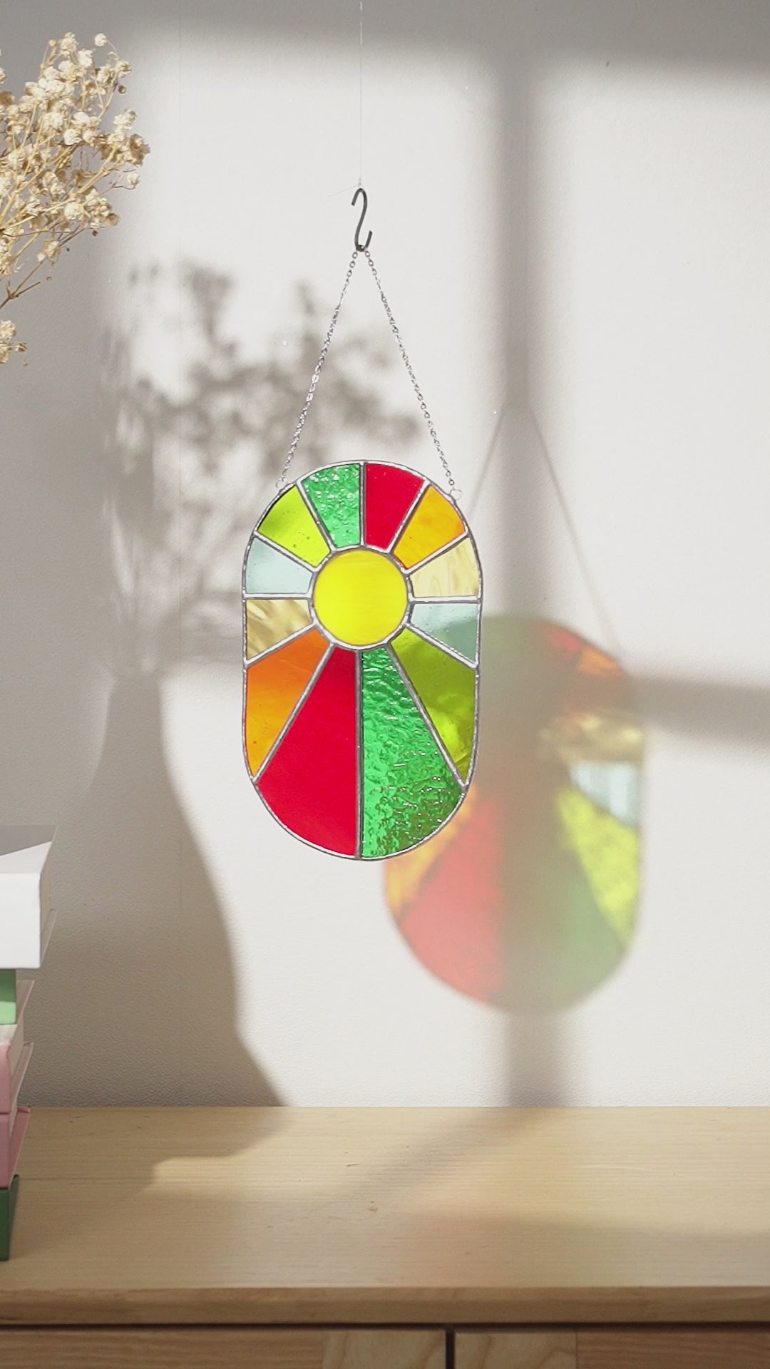 Rainbow Suncatcher Stained Glass, Modern stained glass wall art Q25
