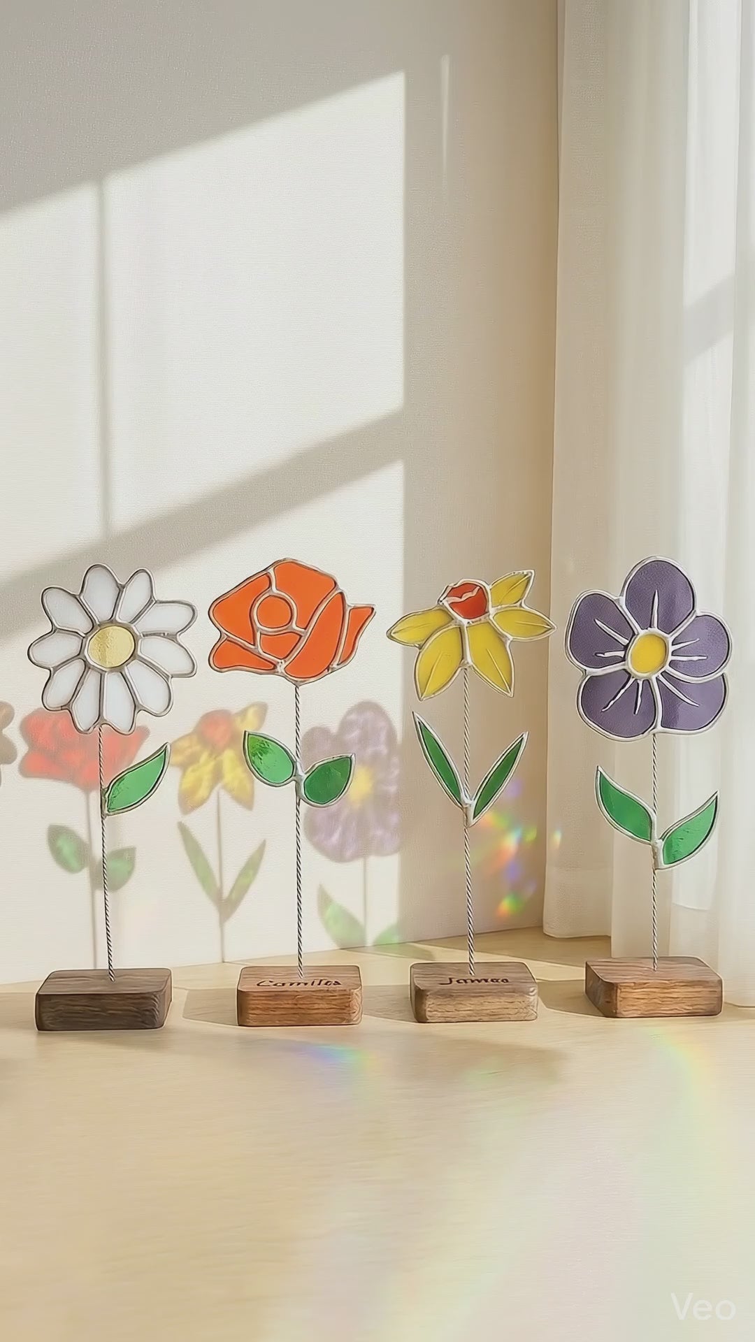 Stained Glass Flower Table Decor glass for Home Ornaments Q31