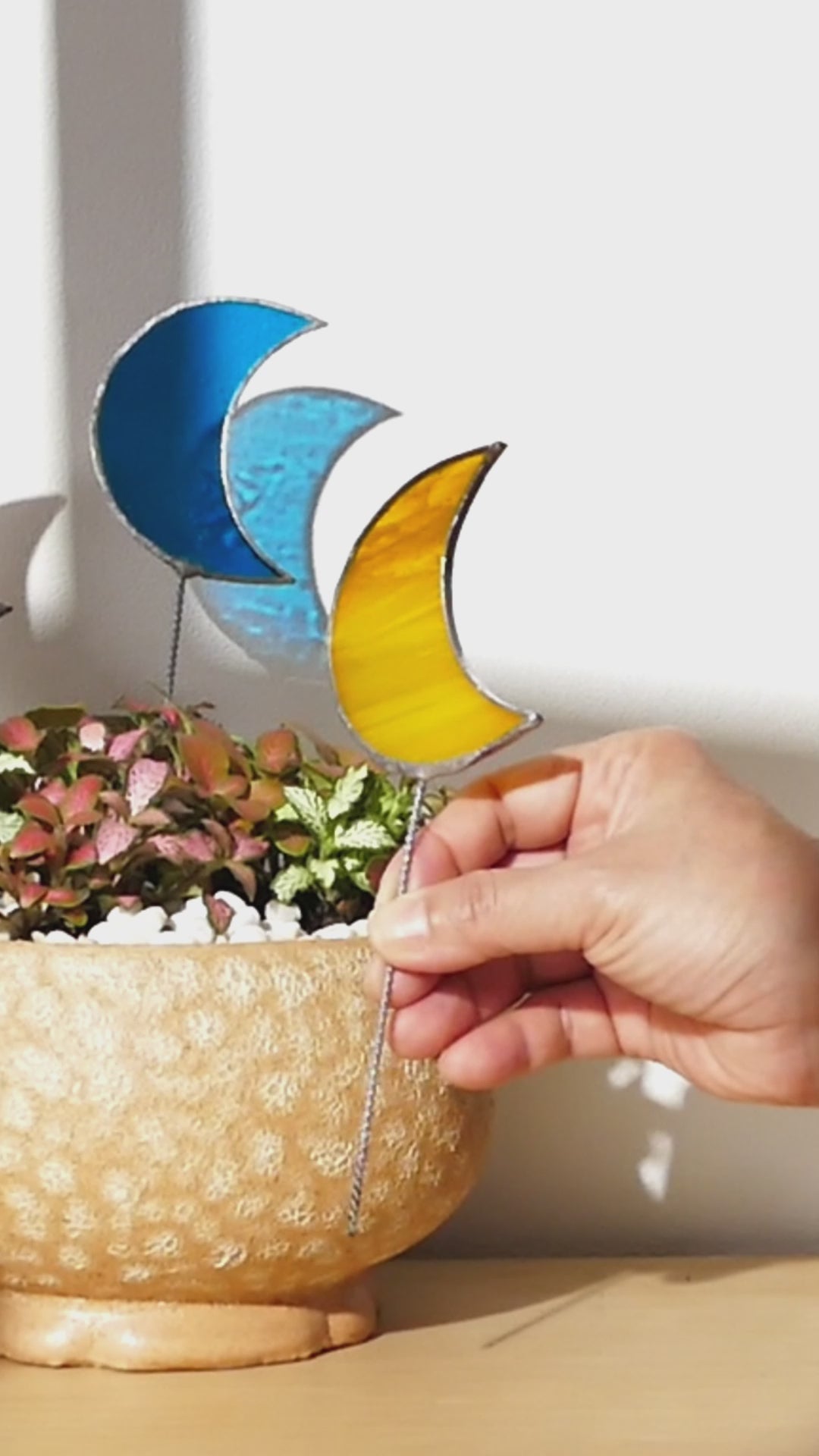 Stained Glass Moon Plant Stakes Glass for Plant Support F47