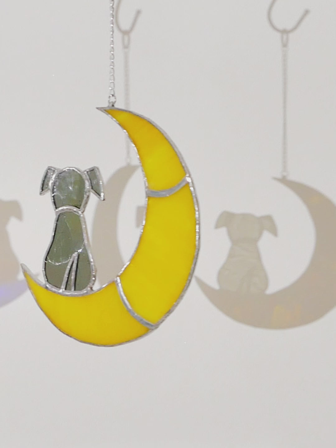 Stained Glass Dog on Crescent Moon Suncatcher glass for Custom Pet F21