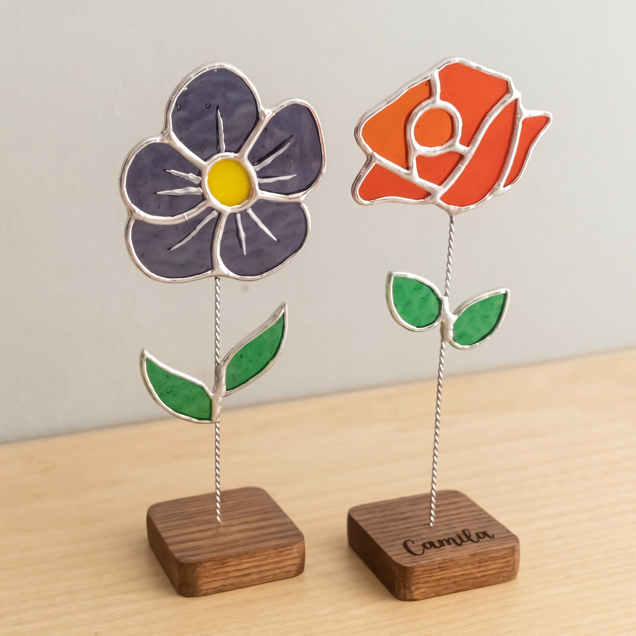 Stained Glass Flower Table Decor glass for Home Ornaments Q31