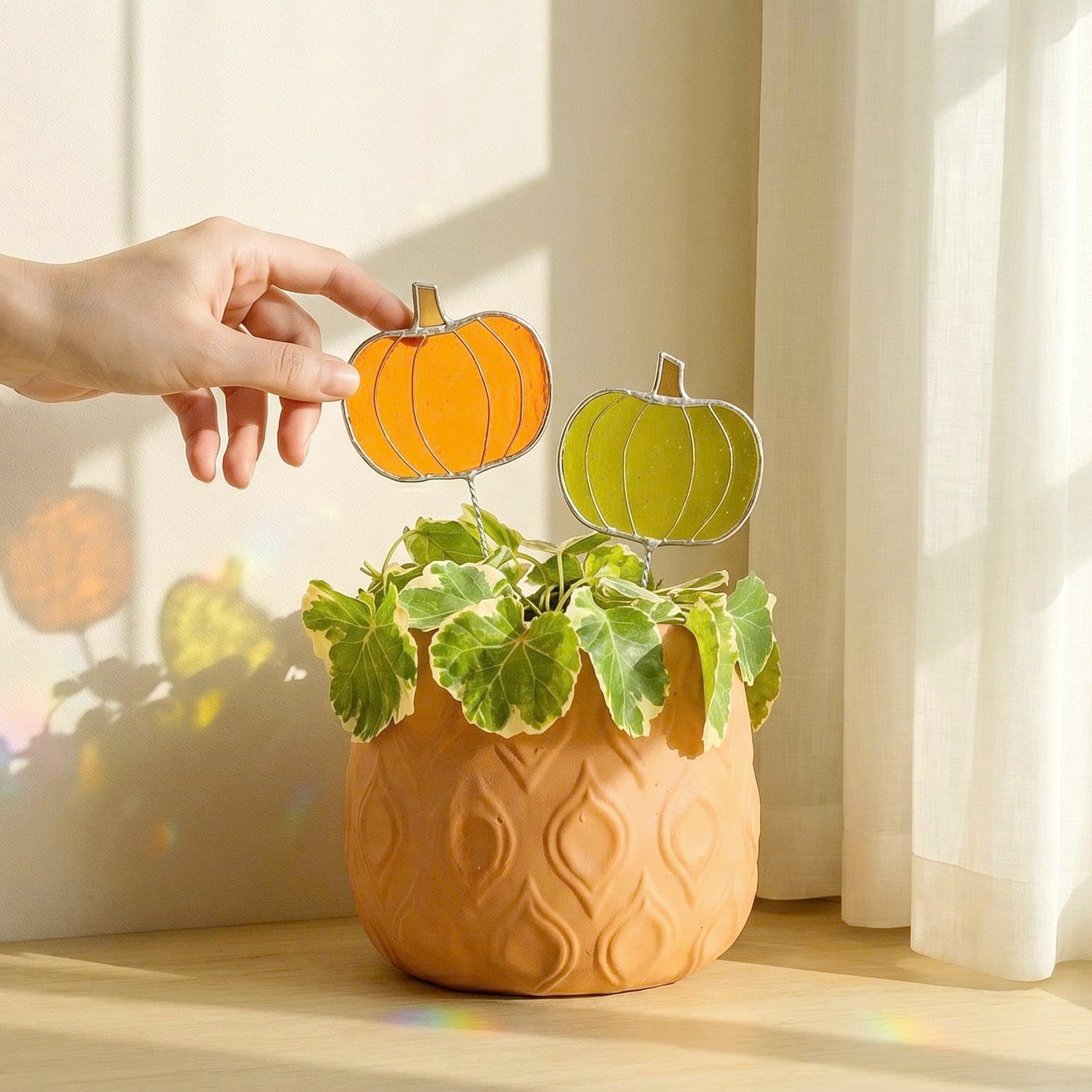 Stained Glass Pumpkin Garden Stakes for Plant support stakes Q23